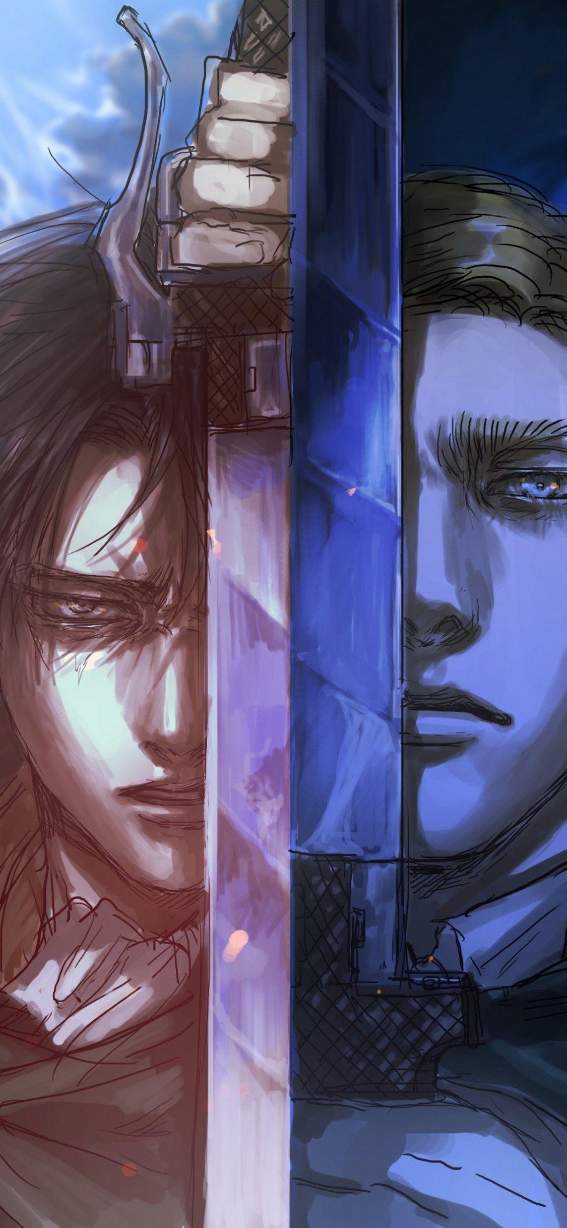 1125x2436 Download 1125x2436 Shingeki No Kyojin, Levi, Erwin Smith, Sword, Artwork, Attack On Titan Wallpaper for iPhone 11 Pro & X