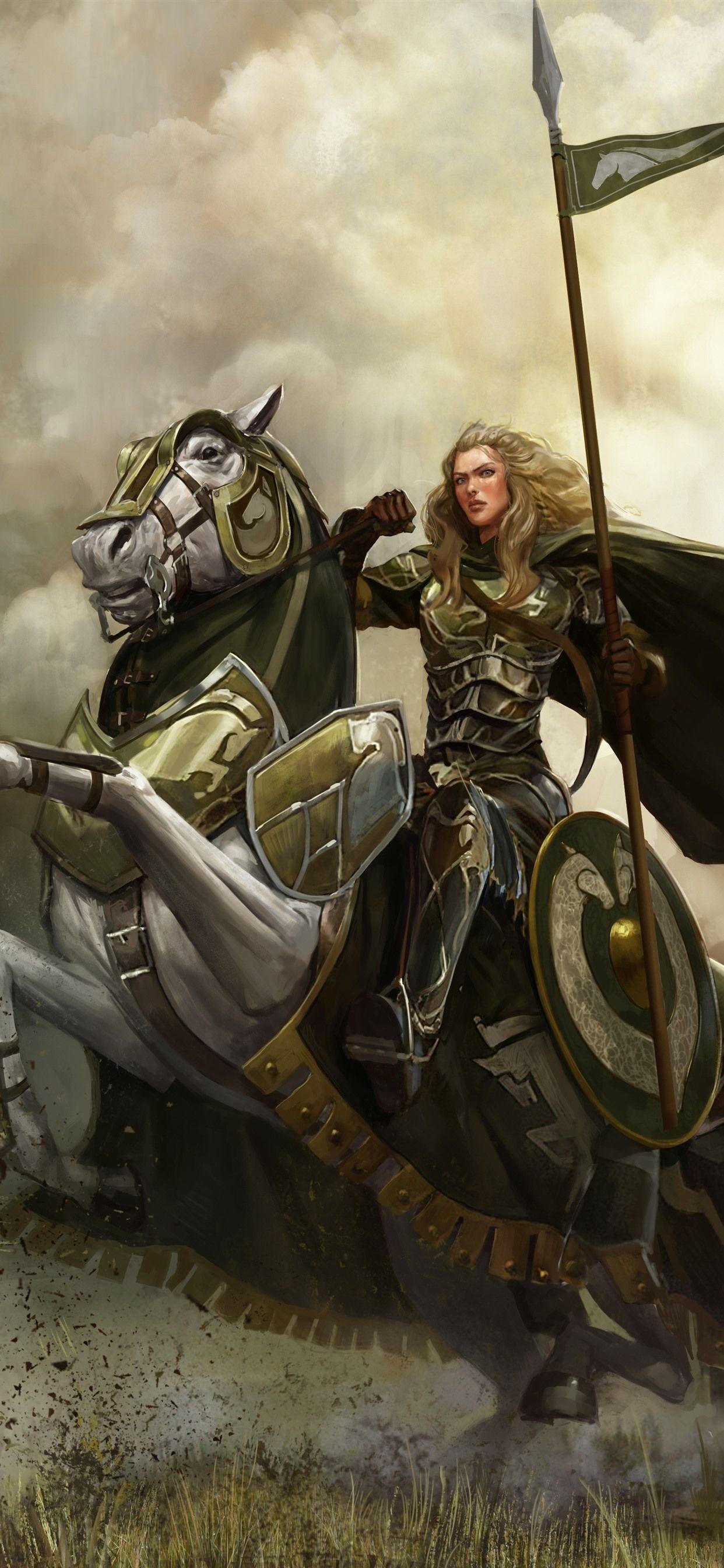 1242x2688 Girl, warrior, horse, art picture 1242x2688 iPhone XS Max