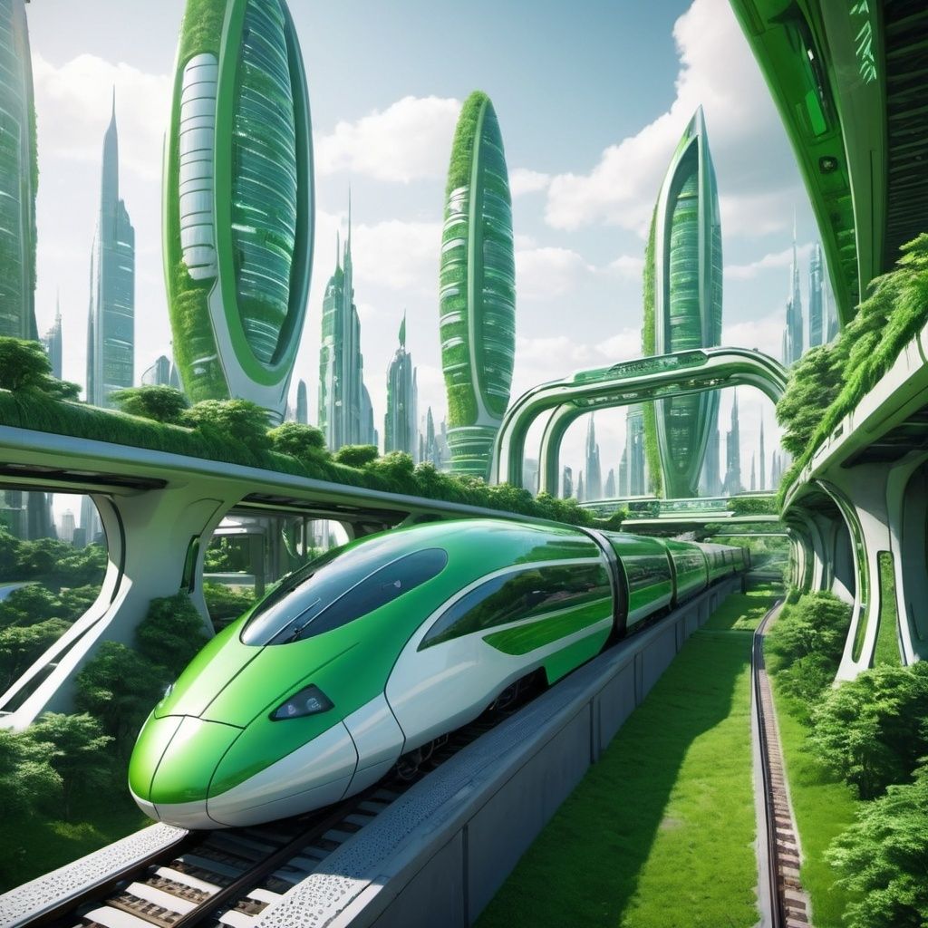 1024x1024 Futuristic green city with a cool train