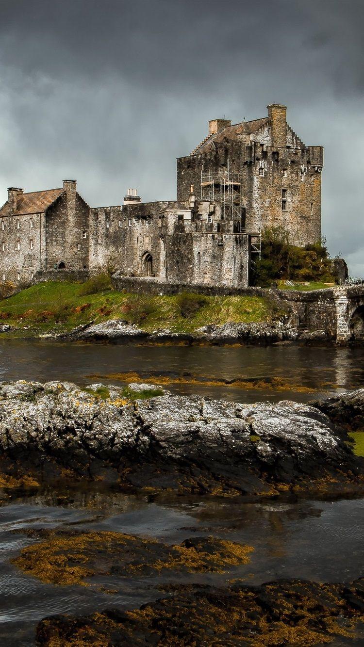 750x1334 Eilean Donan Castle, Scotland, River, Stones, Clouds 750x1334 IPhone 8 7 6 6S Wallpaper, Background, Picture, Image