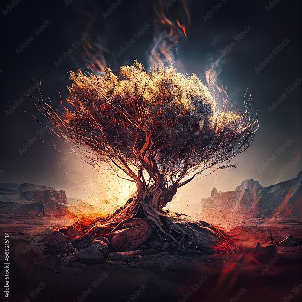 1000x1000 Dramatic rendering of burning bush