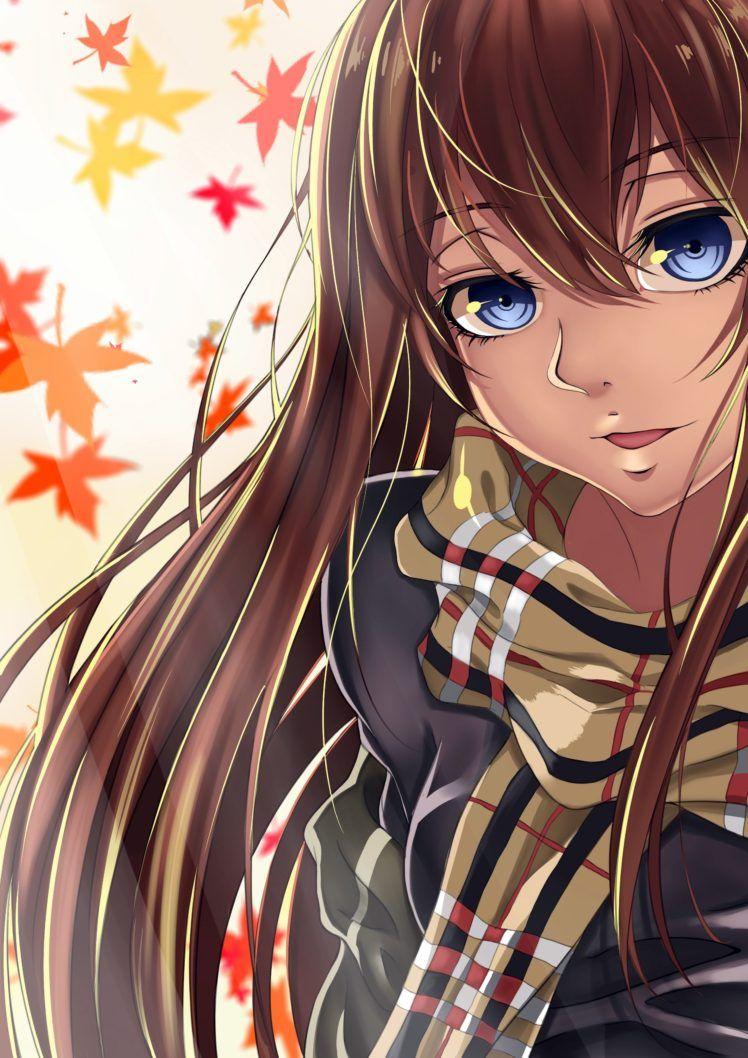 748x1058 original characters, Long hair, Brunette, Blue eyes, Anime