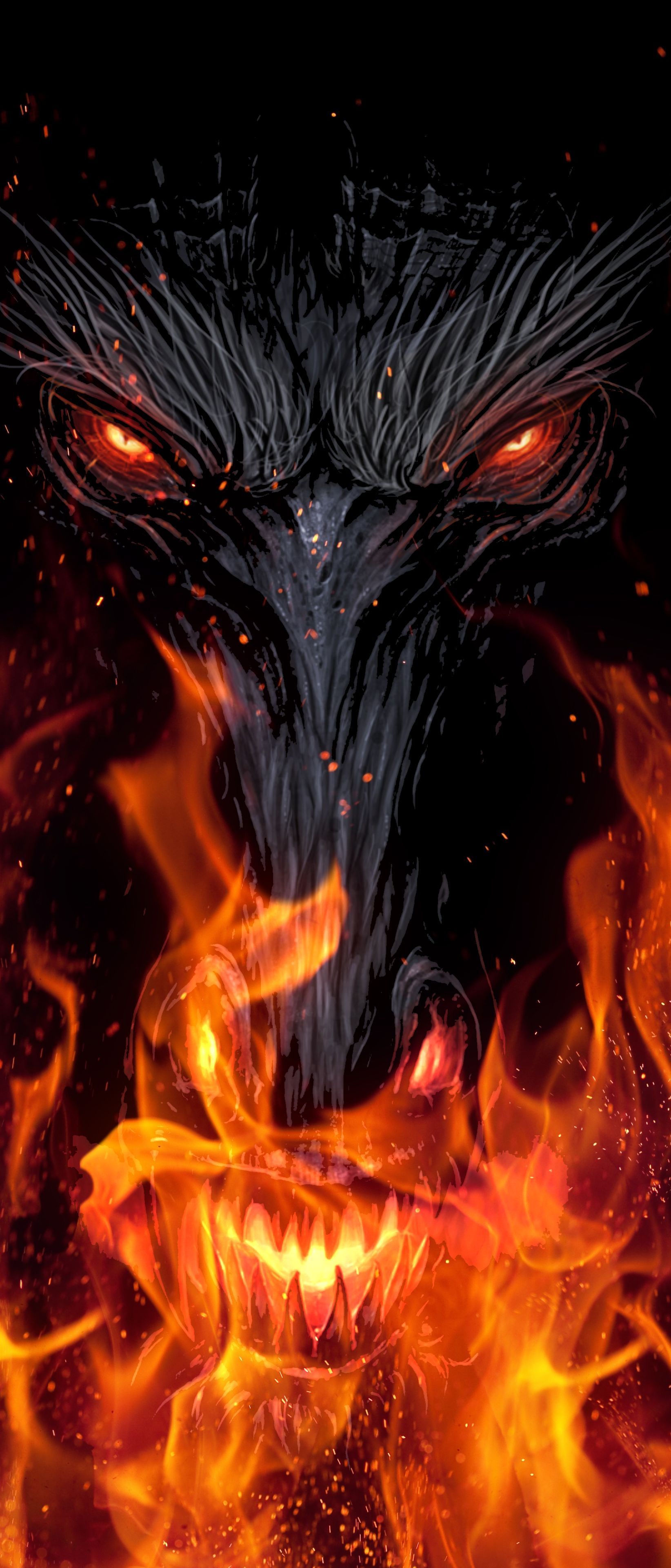 1644x3840 wallpaper: Dark, Flame, Demon, 1423999