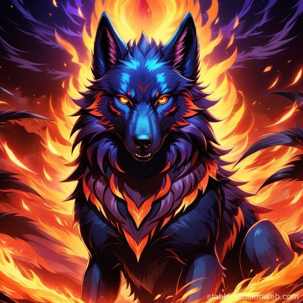 1024x1024 Dark Flame Wolf. Stable Diffusion Online