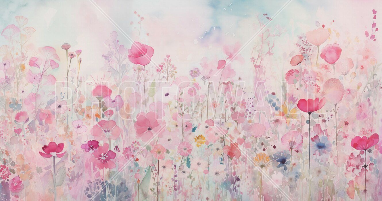 1329x699 Watercolour Happy Flowers Pink