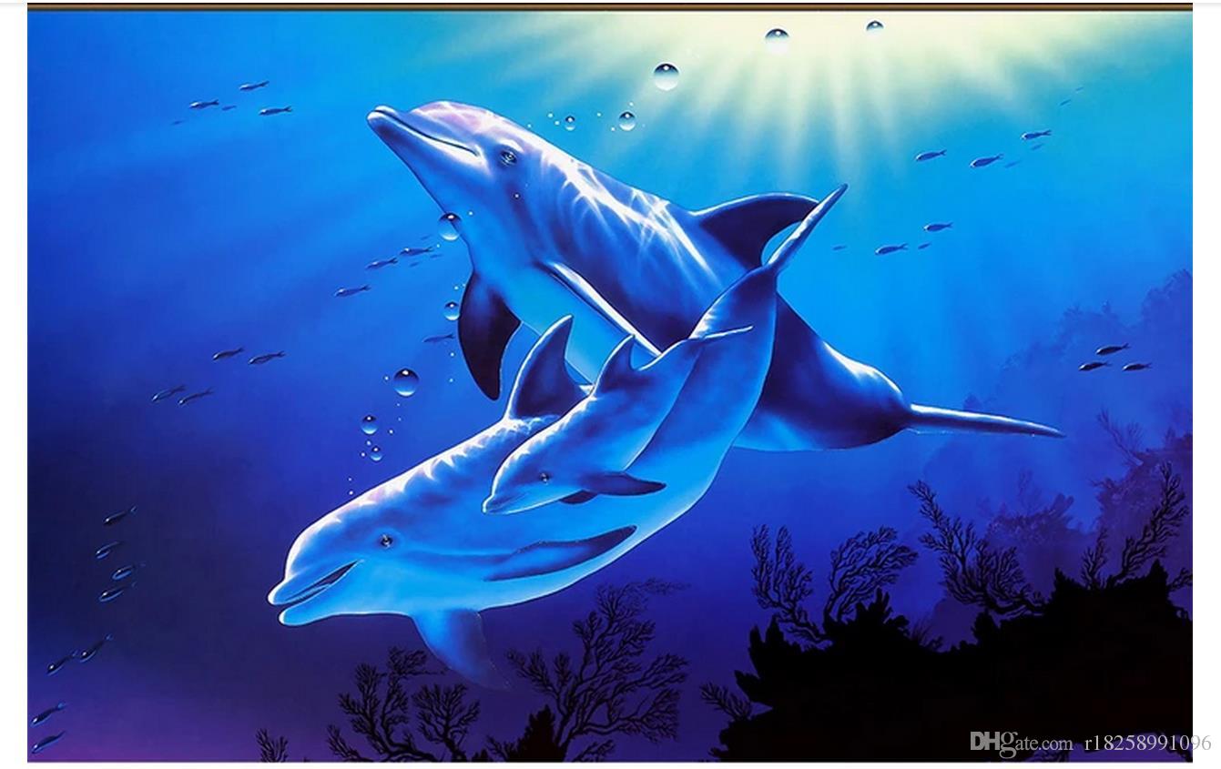 1341x845 3D Wallpaper Custom Photo Ceiling Mural Wallpaper Blue Ocean Dolphin Play Living Room Bedroom Zenith Mural Large Starry Sky Wallpaper Computer