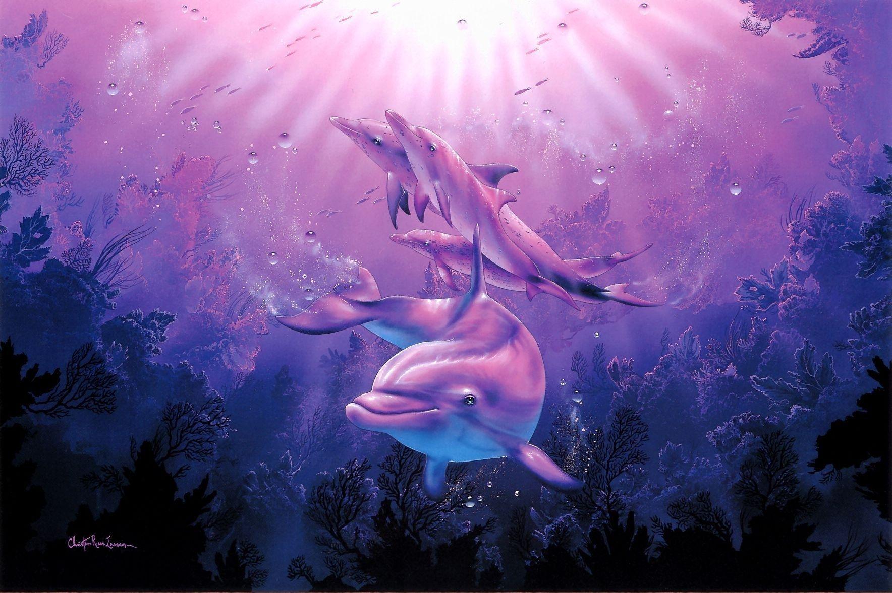 1768x1177 Christian Riese Lassen dolphins deep sea corals art dolphins dolphin ocea sea underwater fantasy wallpaperx1177