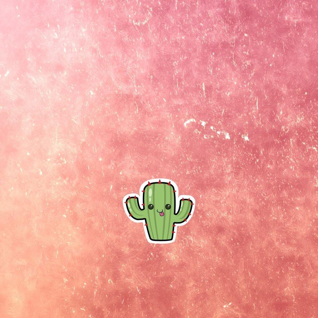1024x1024 cute cartoon cactus rose gold background. Phone Wallpaper