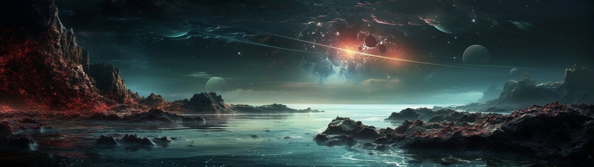 2048x576 Stunning Views From An Another Planet Monitor Wallpaper High Resolution Digital Artwork