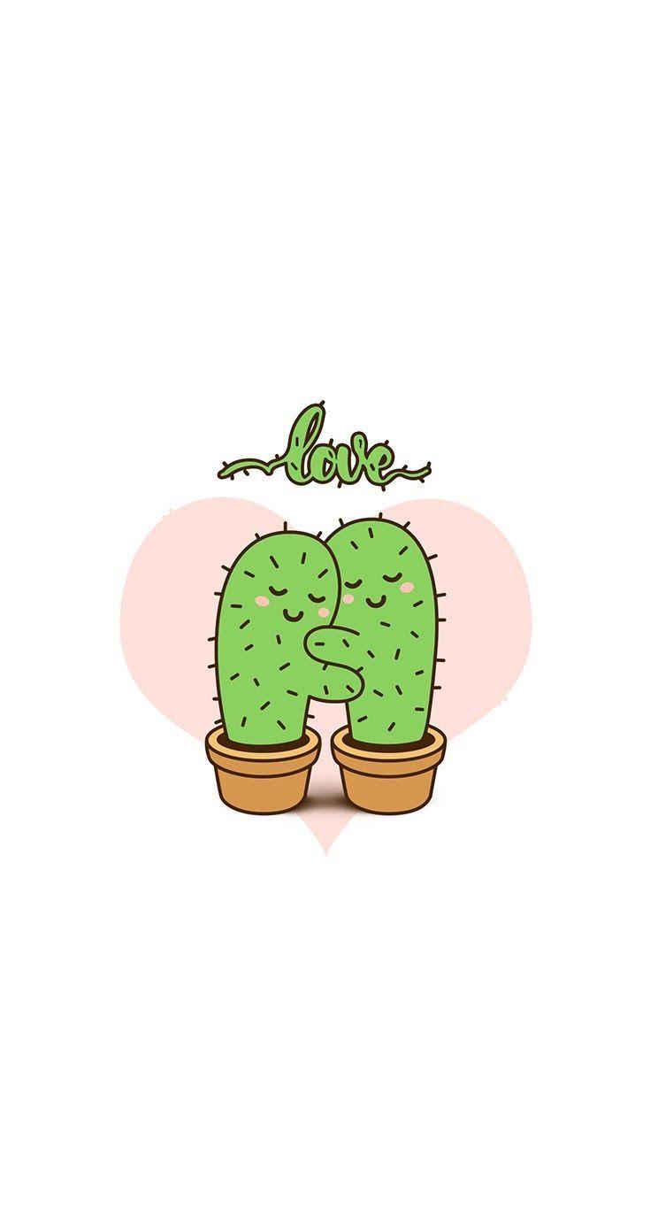 744x1392 Cactus love hug iPhone wallpaper background lockscreen