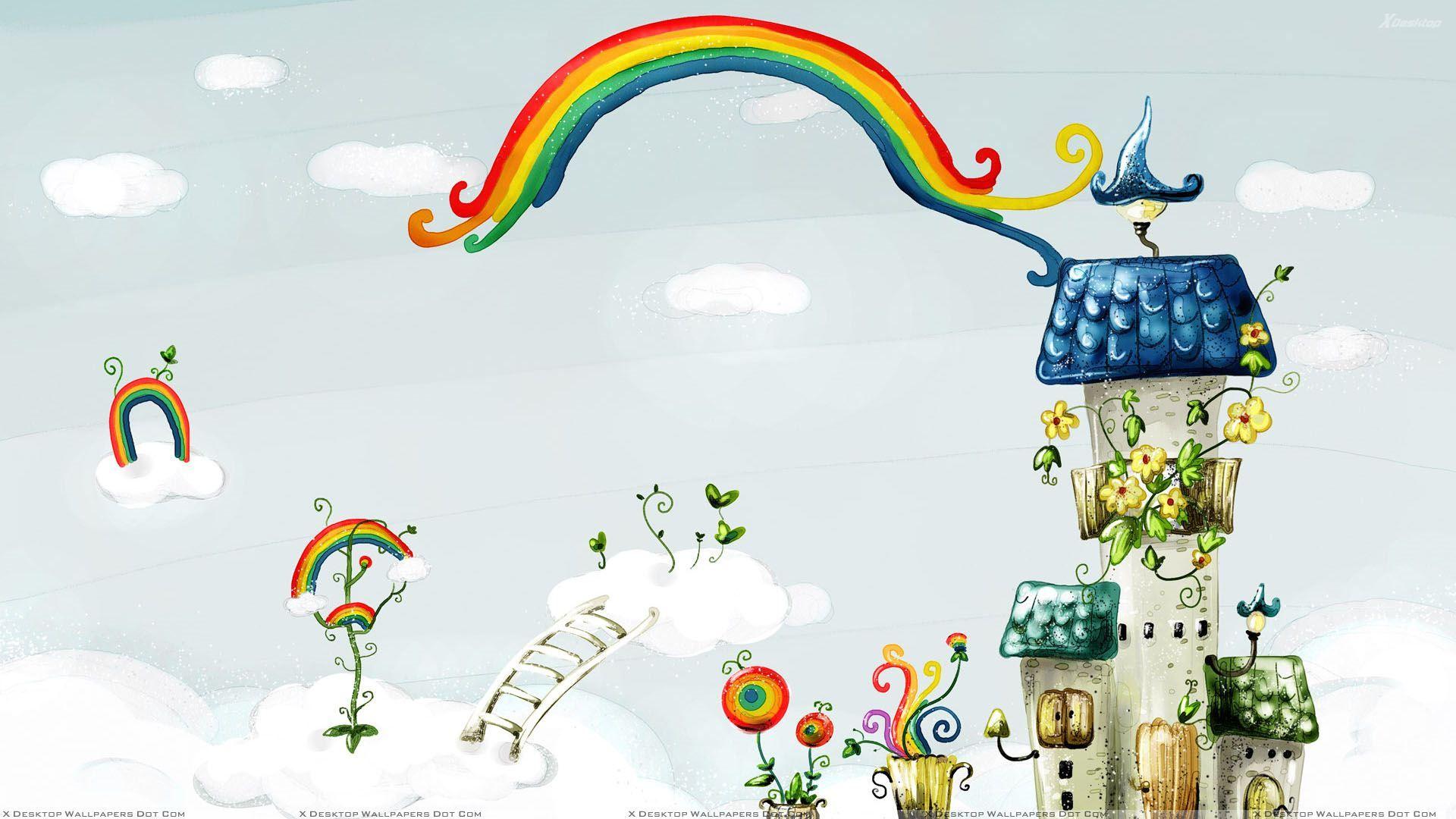 1920x1080 Colorful Rainbow Over The House Wallpaper