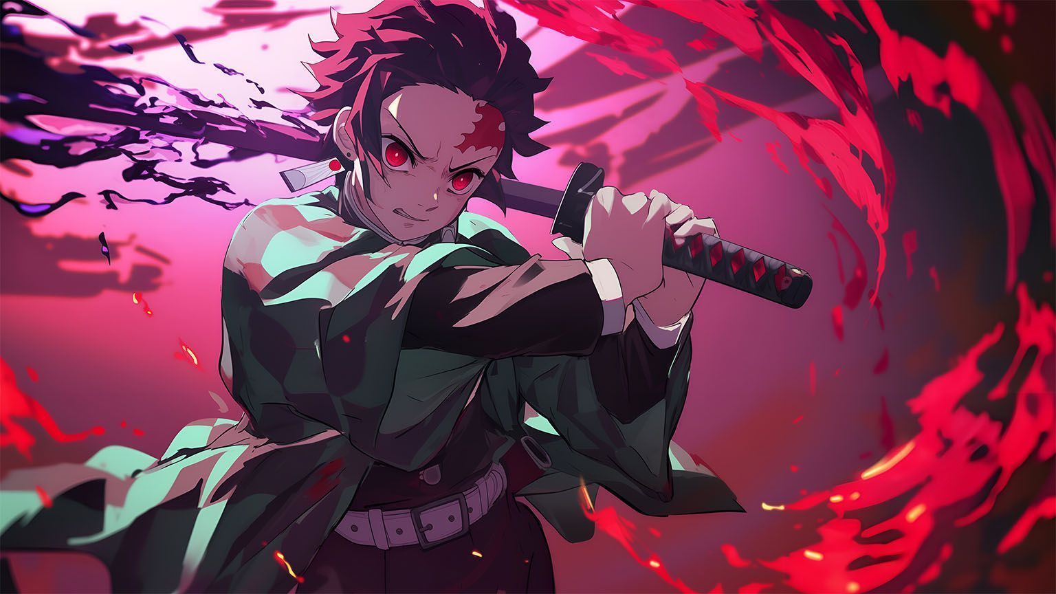1536x864 KNY Tanjiro Rage Desktop Wallpaper