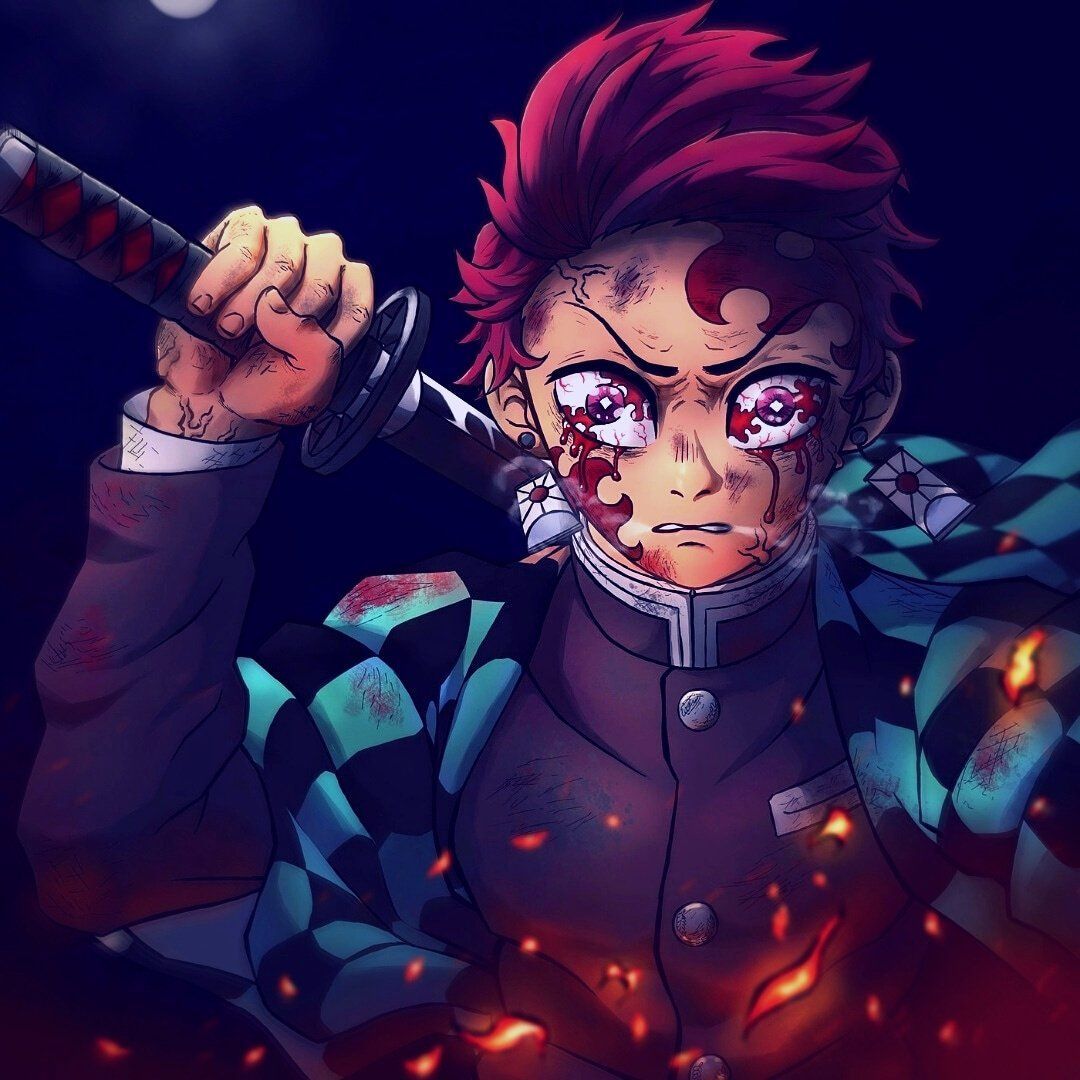 1080x1080 angry Tanjiro with his hinokami kagura