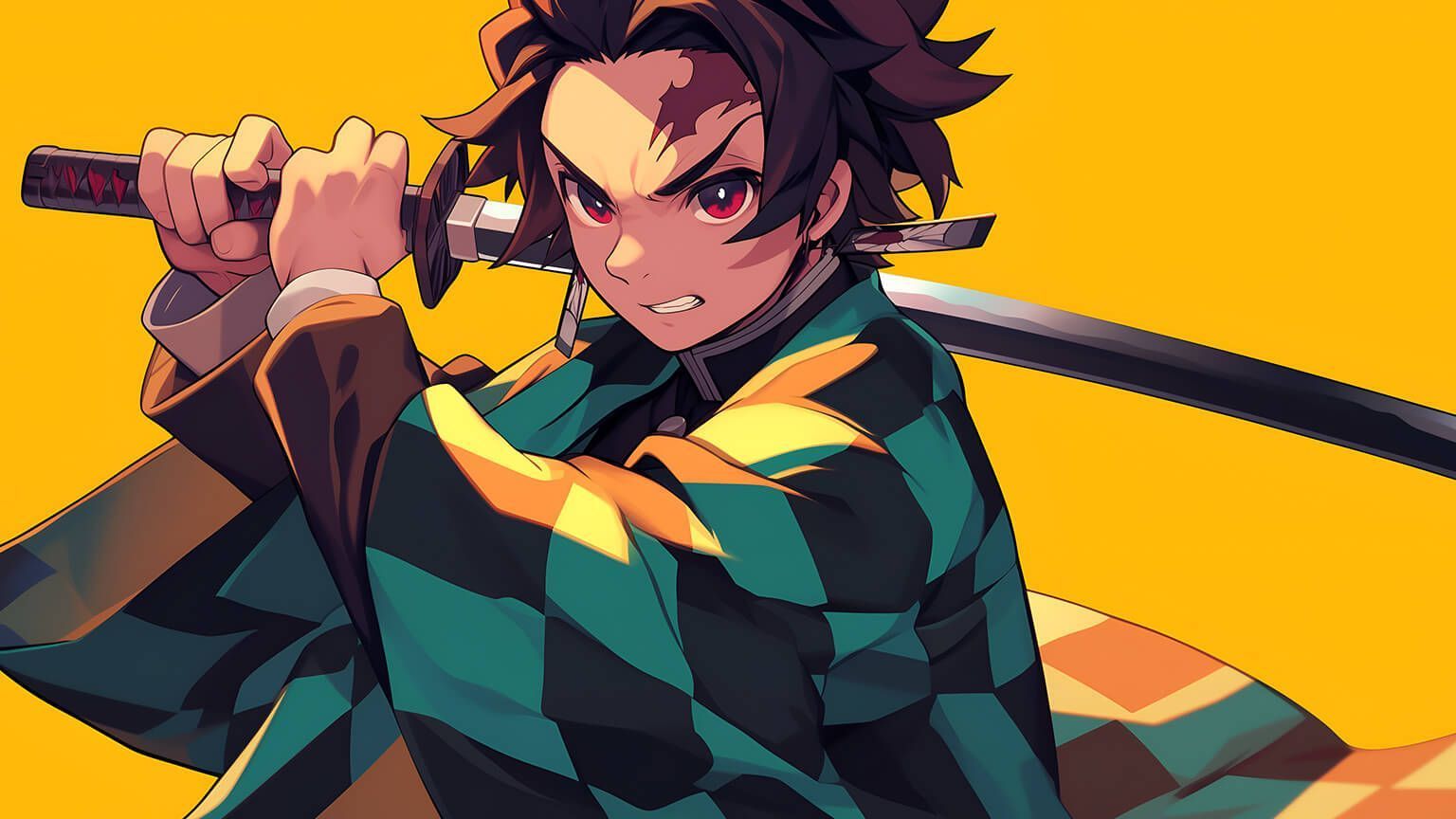 1536x864 Demon Slayer Tanjiro with Katana Yellow