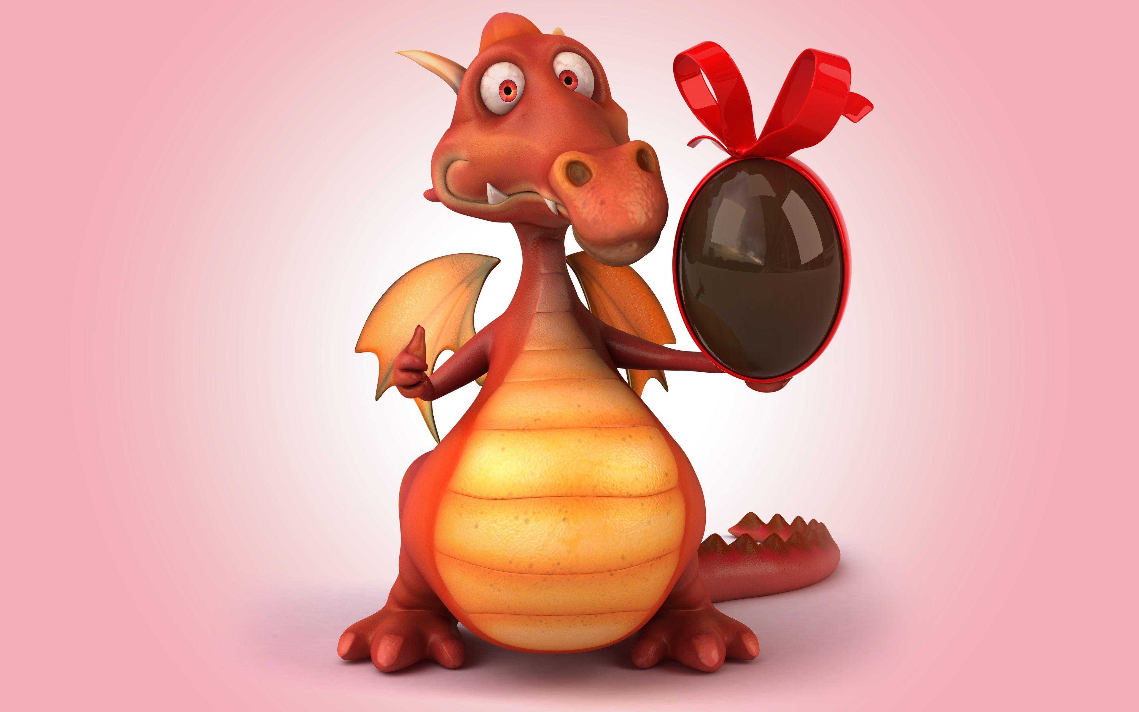 3840x2400 Download wallpaper 4k, dragon, chocolate egg, creative, 3D