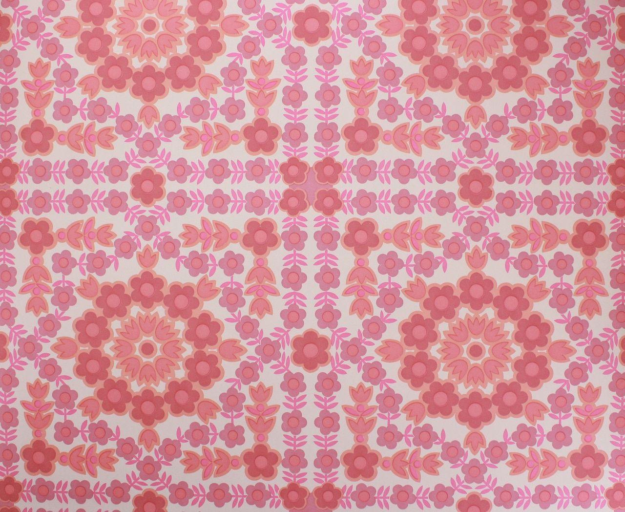 1280x1048 1970s Vintage Wallpaper Retro Pink Geometric Floral's