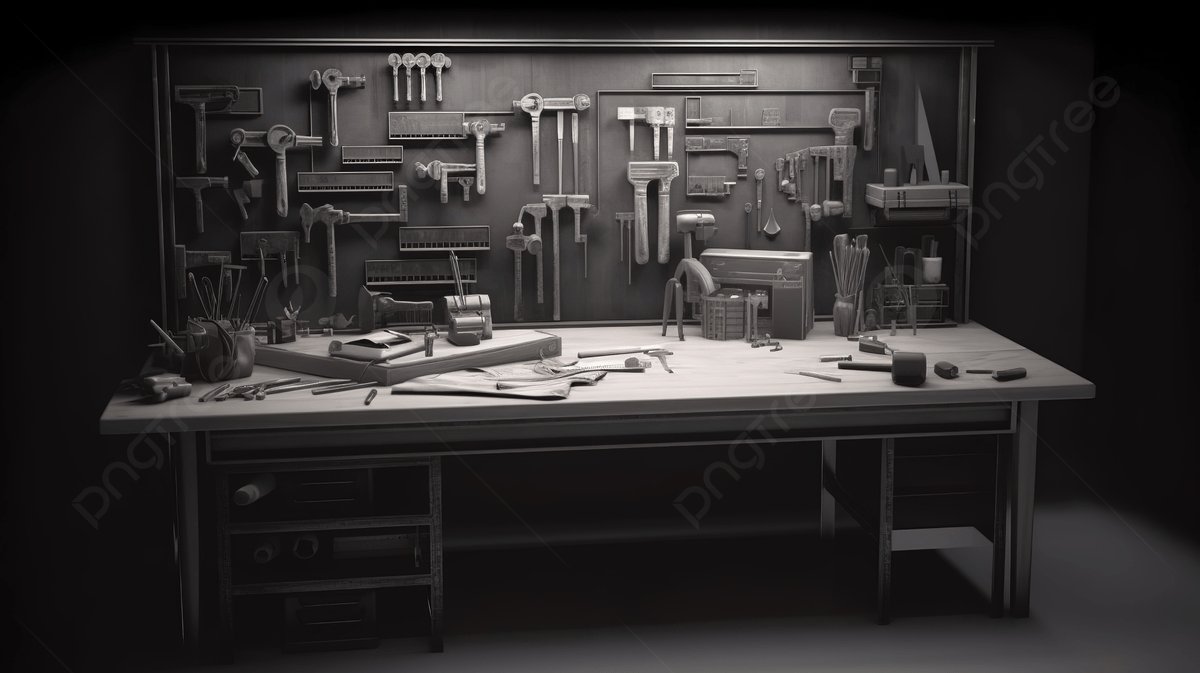 1200x673 Black And White Layered Photo Of A Workbench Background And Picture For Free Download