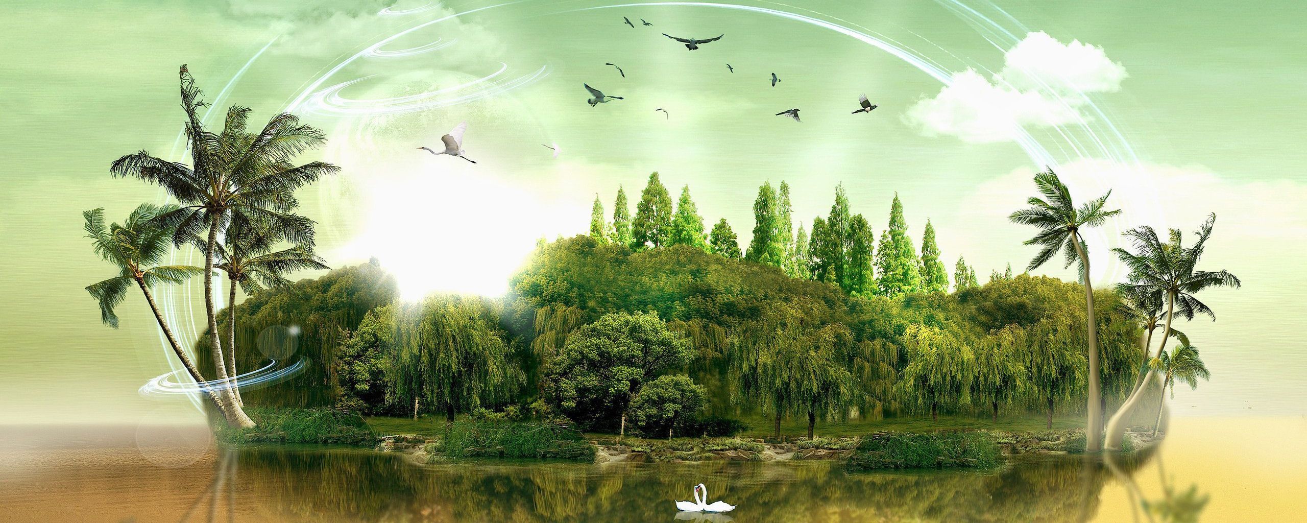 2560x1024 Green Dual Monitor Wallpaper