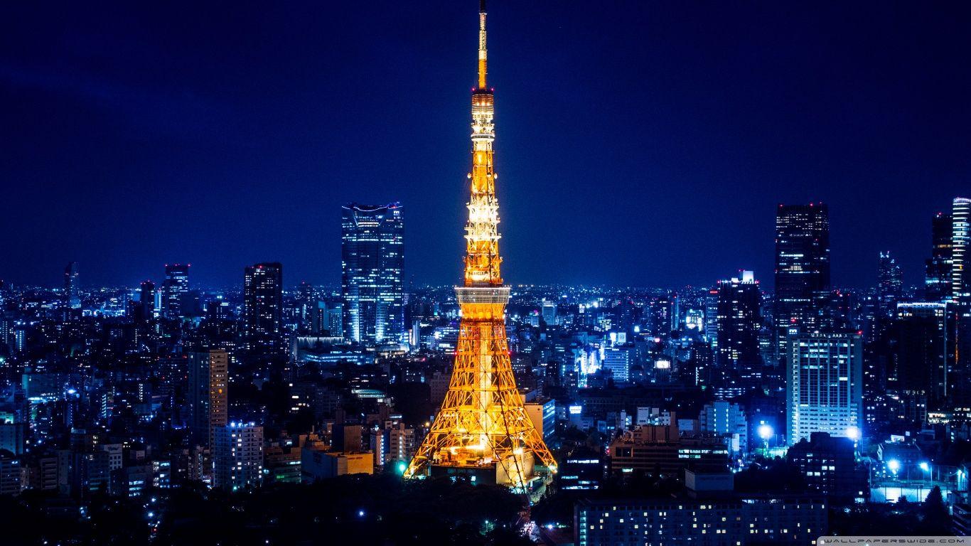 1366x768 Tokyo Tower At Night ❤ 4K HD Desktop Wallpaper for 4K Ultra HD TV