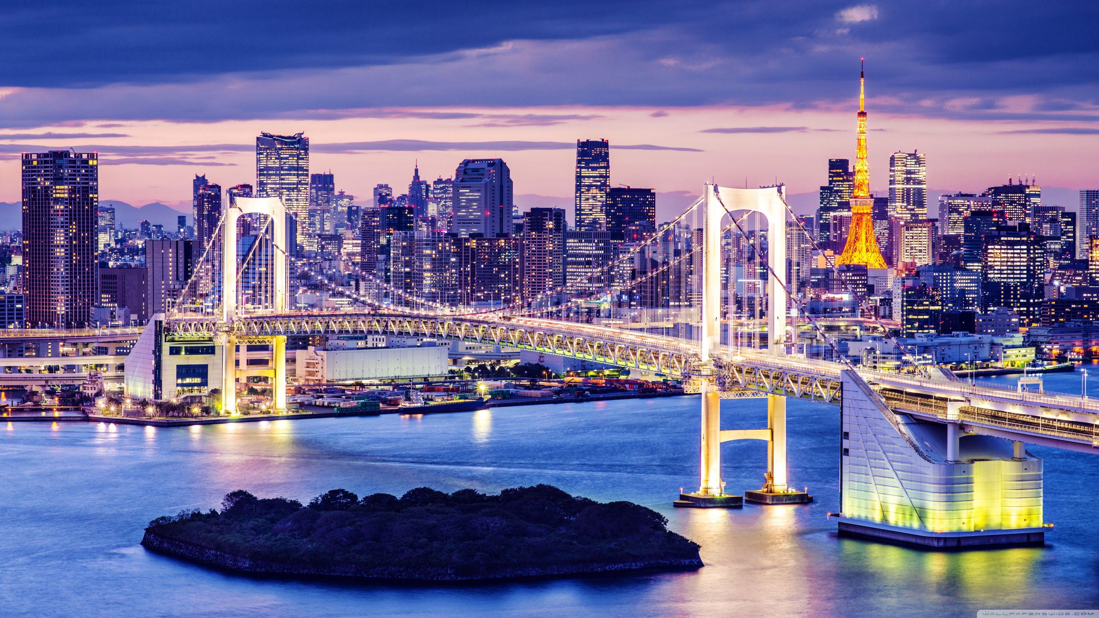 3554x1999 Rainbow Bridge, Tokyo, Japan ❤ 4K HD Desktop Wallpaper for 4K Ultra