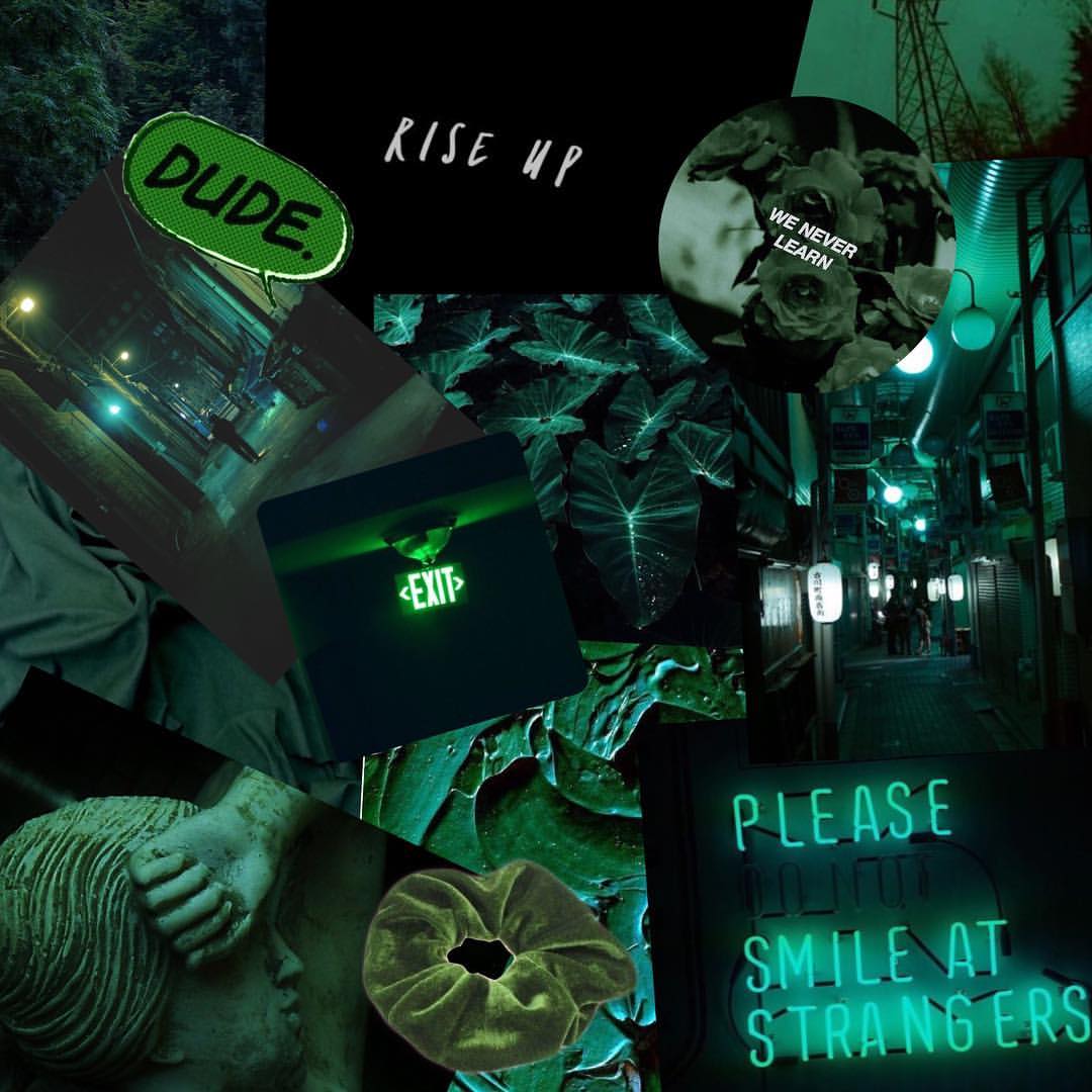 Dark Green Aesthetic Collage Laptop Wallpaper - img-groin