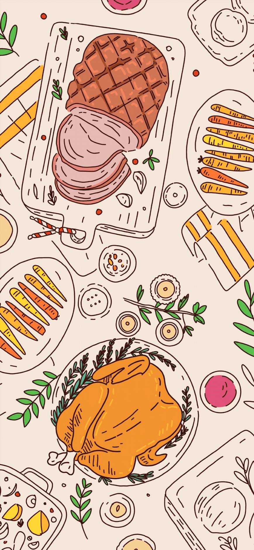 869x1882 Food Drawing Wallpaper