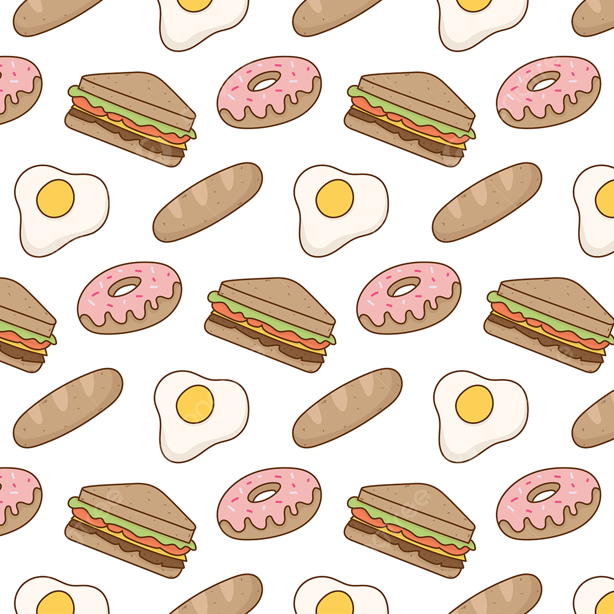1200x1200 Cute Doodle Food Pattern Background