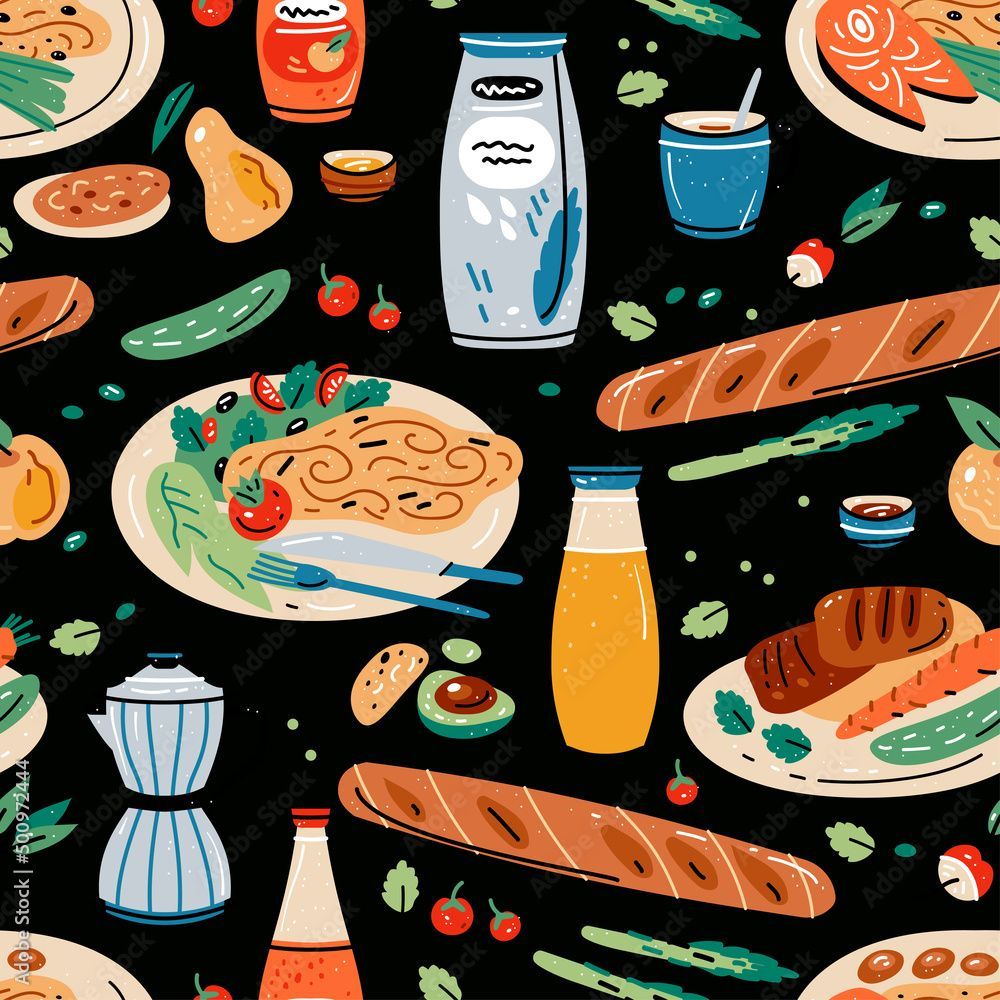 1000x1000 Colored seamless pattern of food