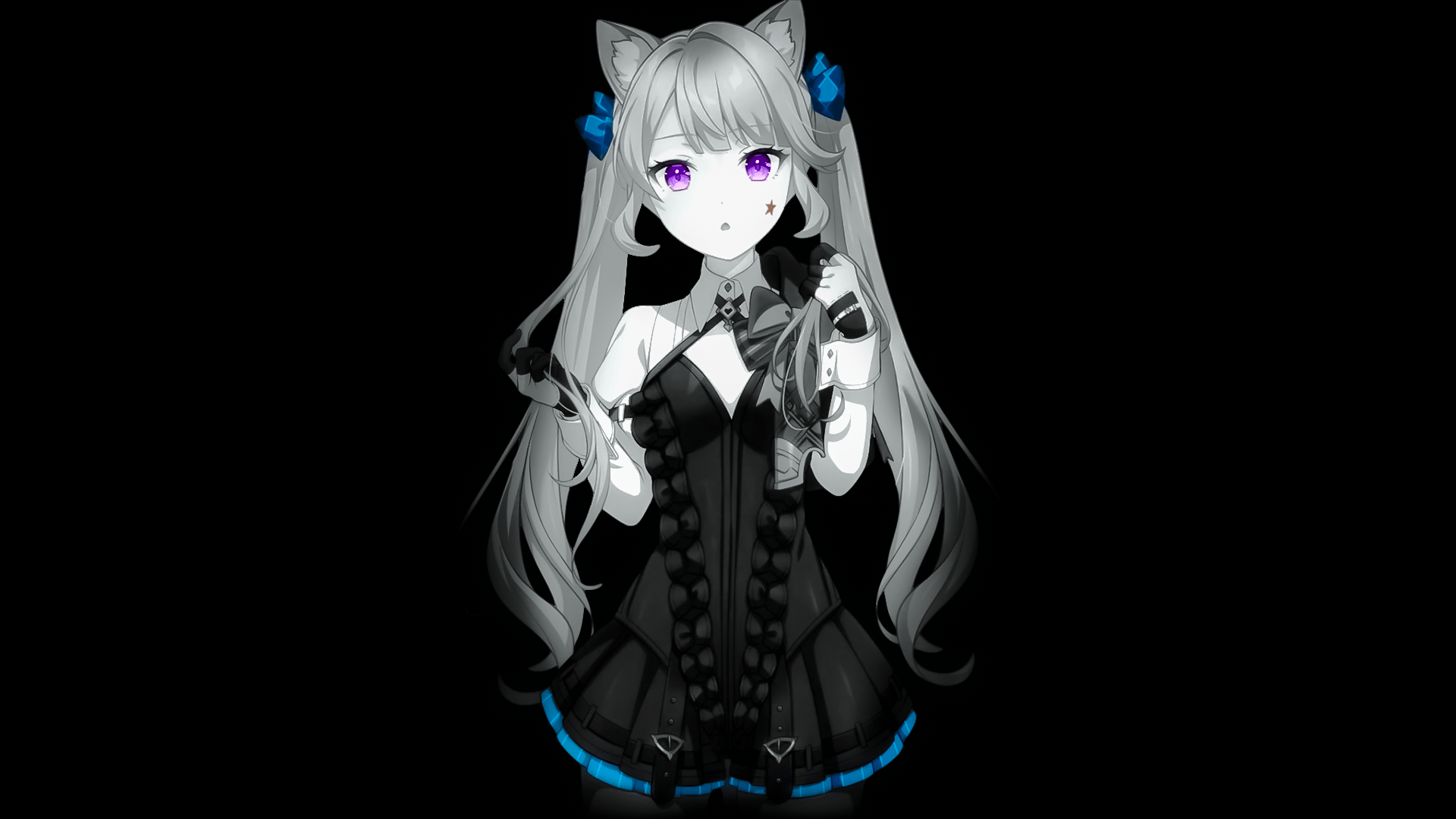 1920x1080 anime girls, selective coloring, gloves