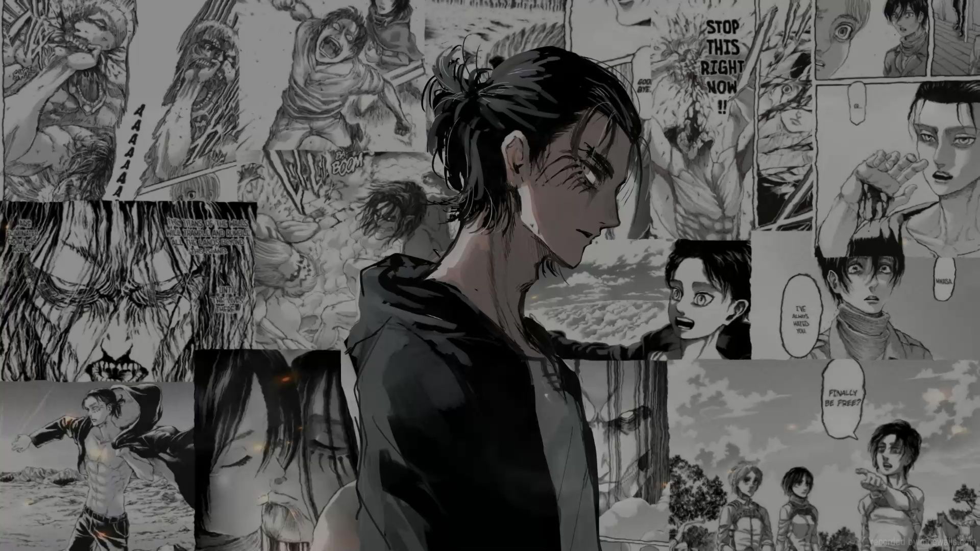 1920x1080 Eren Black And White Wallpaper