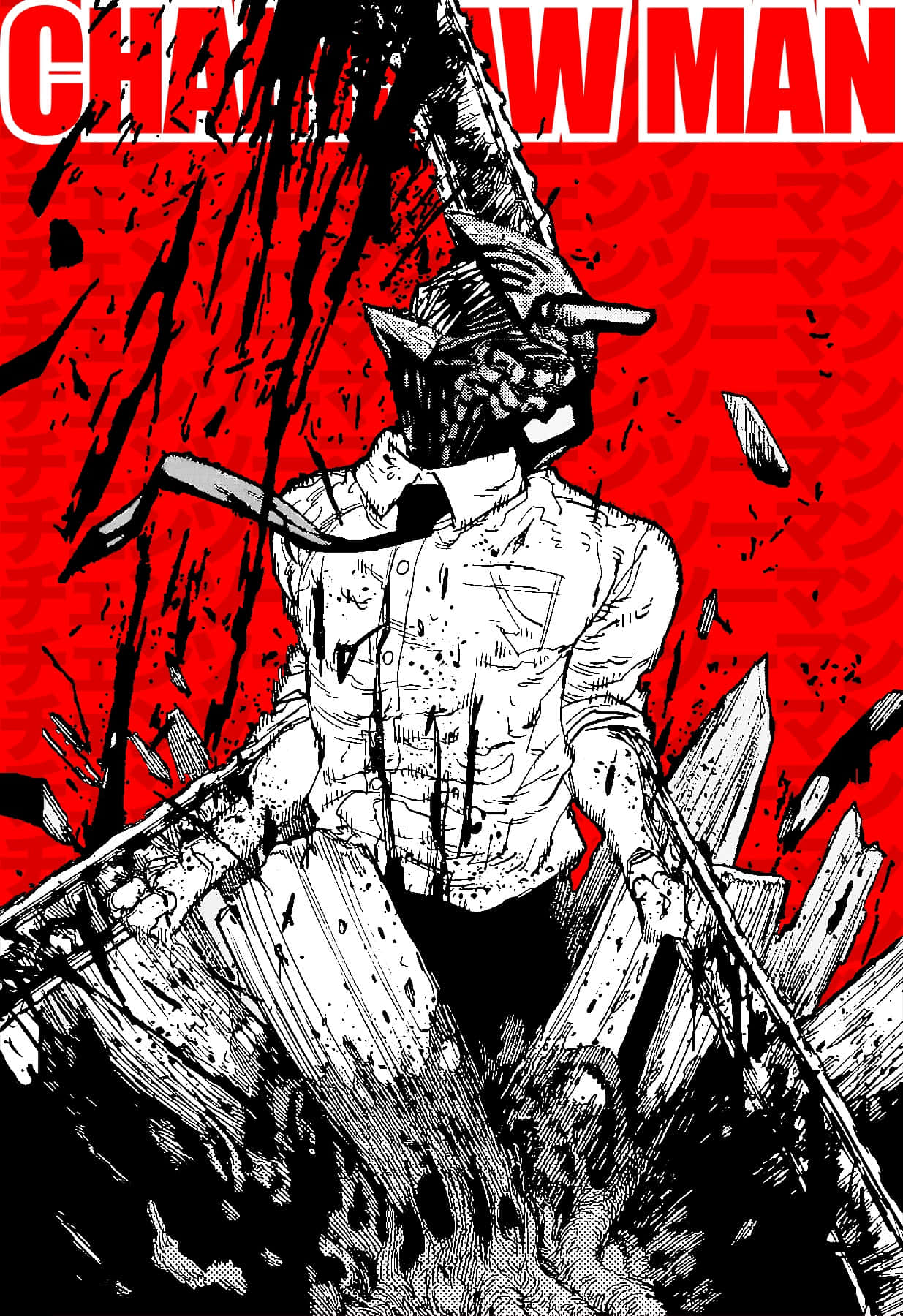 1235x1800 Download Chainsaw Man Unleashing Power in a Fiery Background