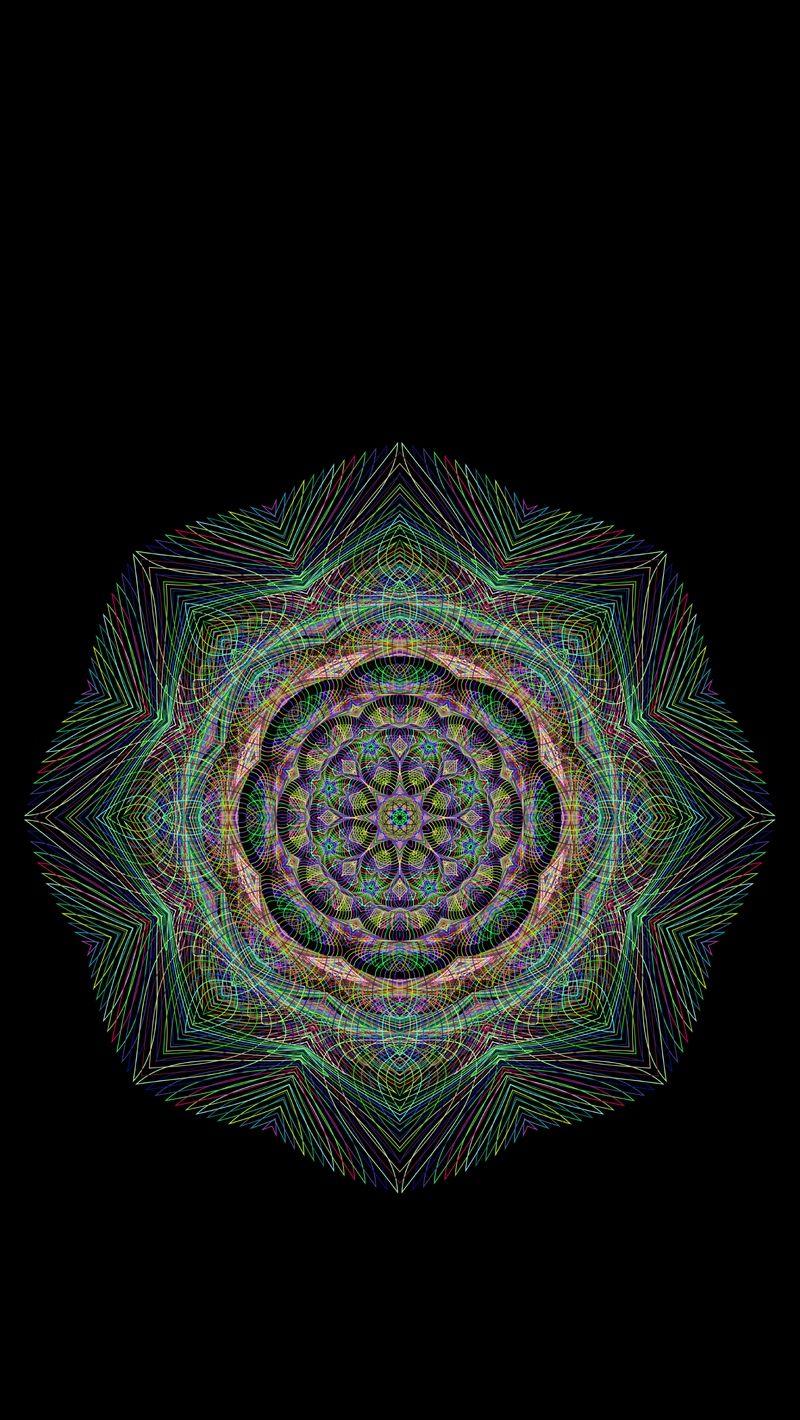 800x1420 Wallpaper Mandala, Patterns, Line Art, Prismatic, Chromatic