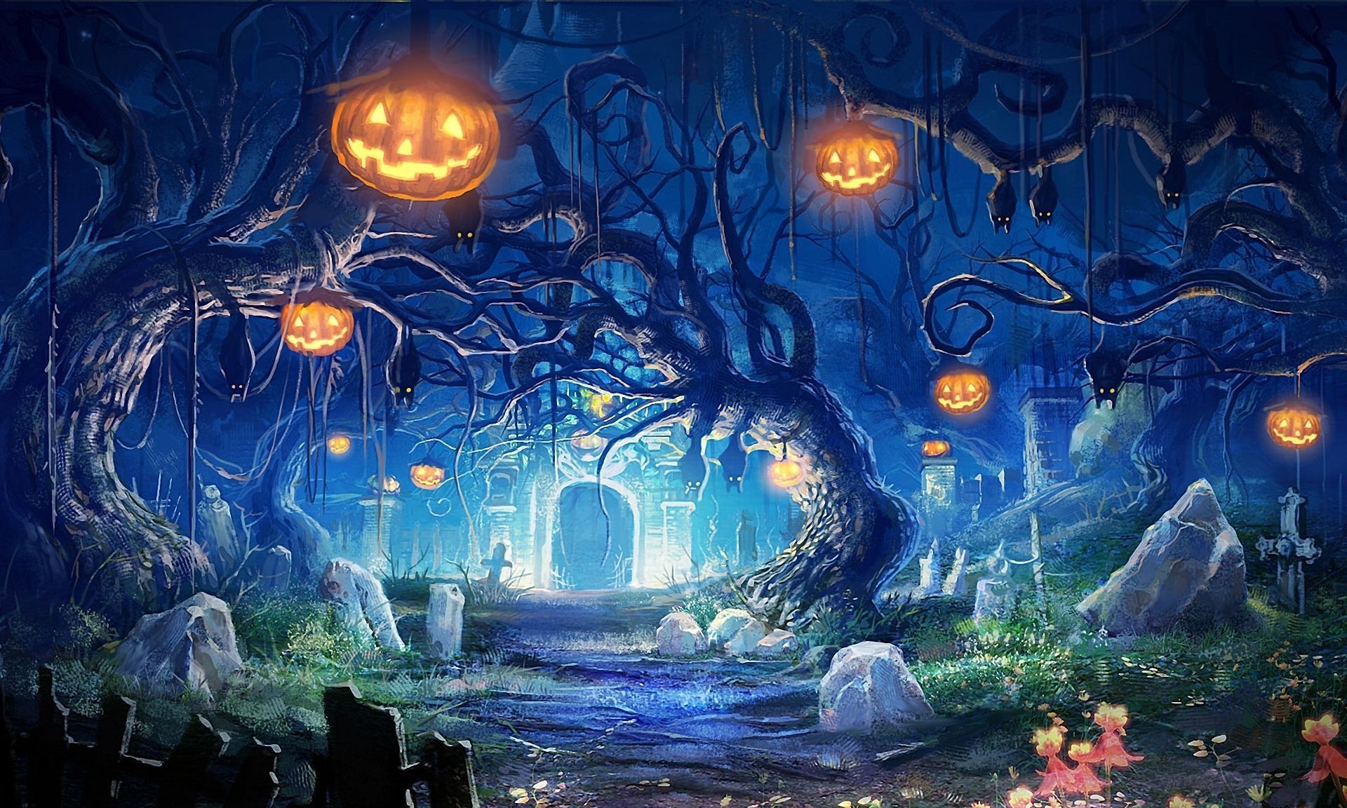 1920x1152 Pixel Halloween Wallpaper