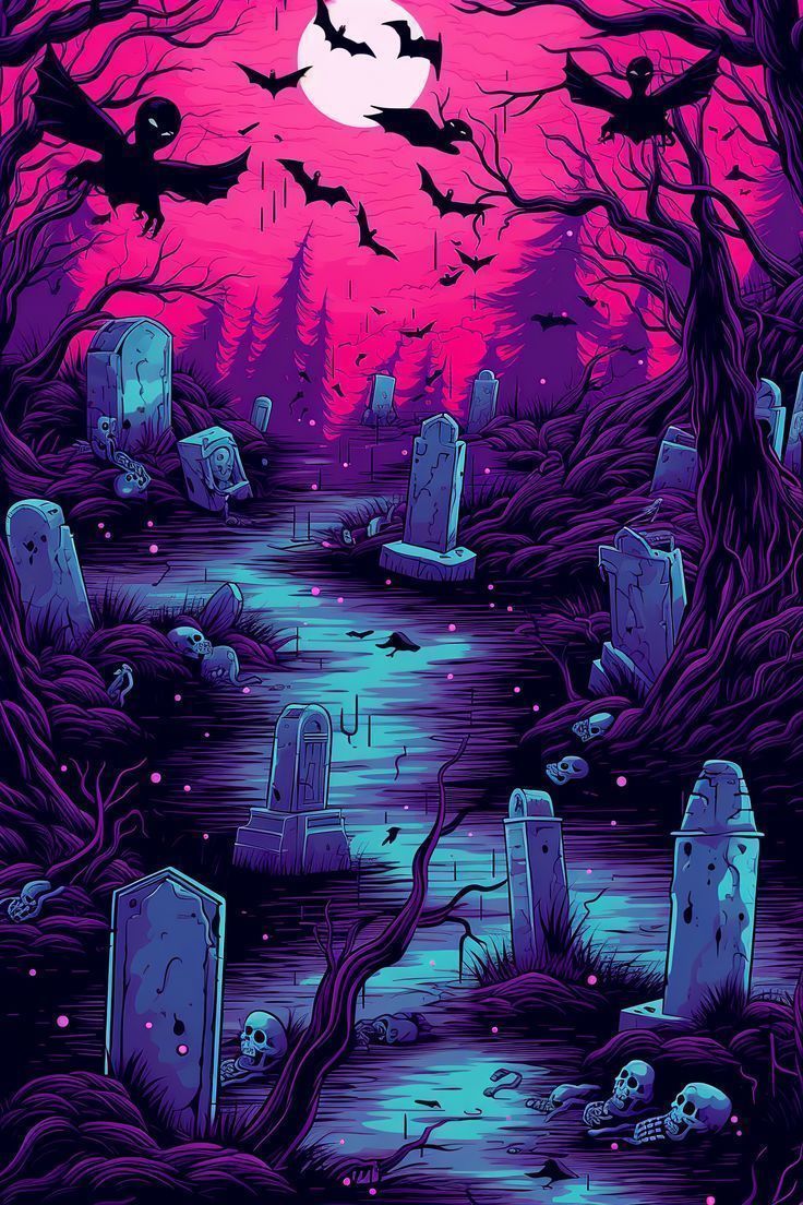 736x1104 Eerie Halloween Wallpaper: Graveyard