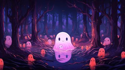 399x224 Cute Ghost Forest Halloween 4K