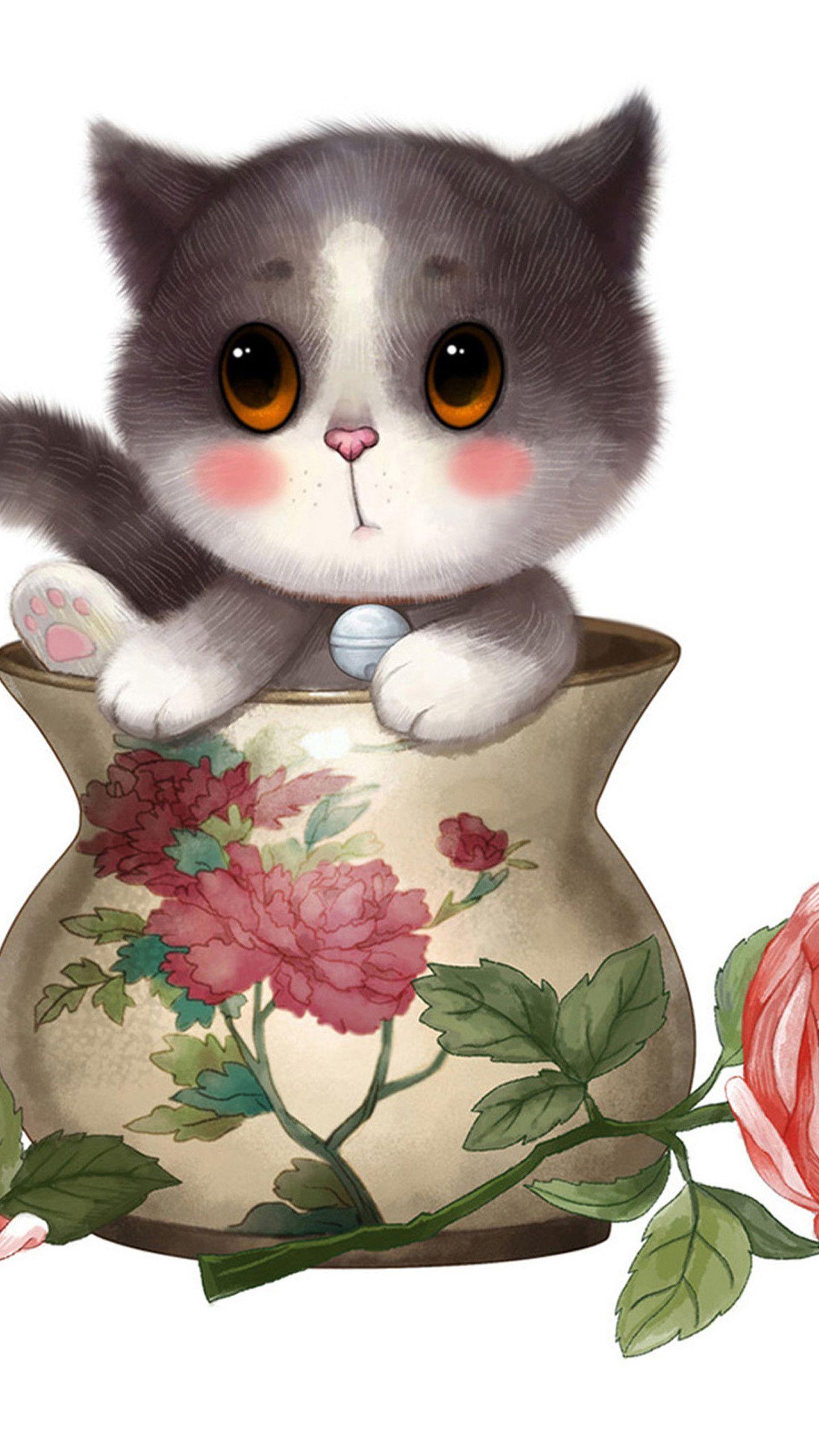 1440x2560 Cute Cartoon Cat Wallpaper 24 HD Wallpaper Free