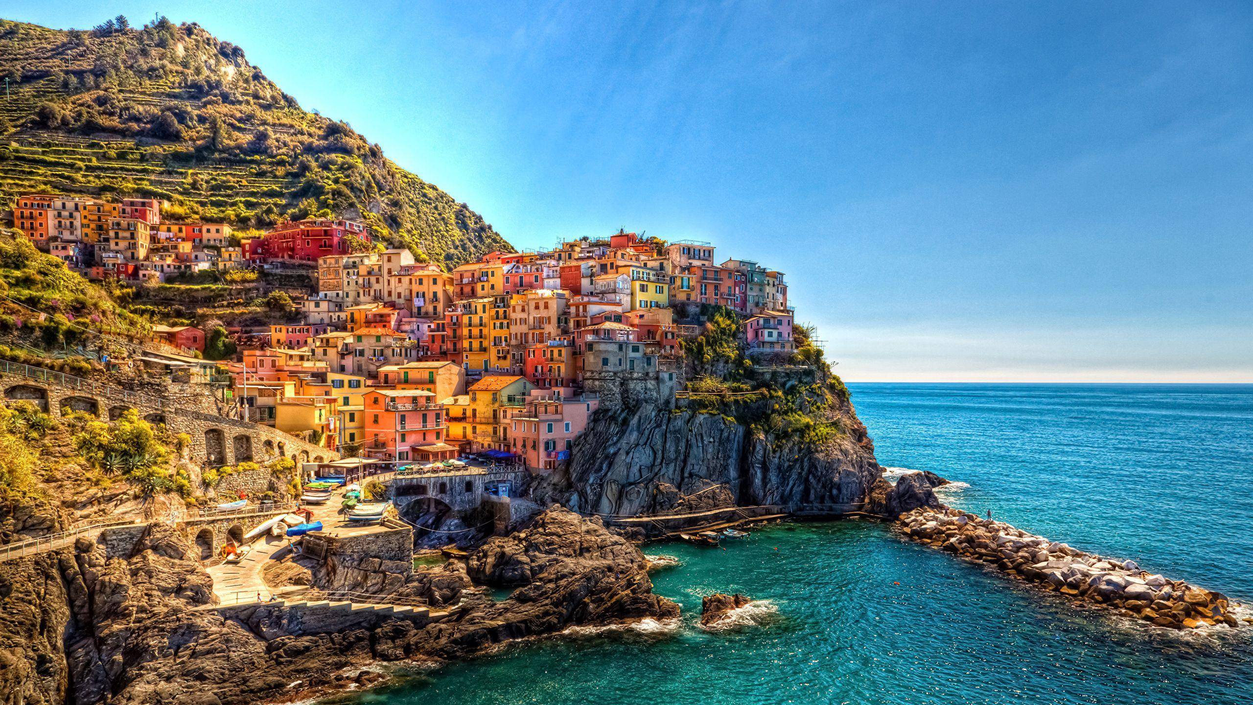 2560x1440 image Liguria Cinque Terre park Italy Manarola HDR Cliff