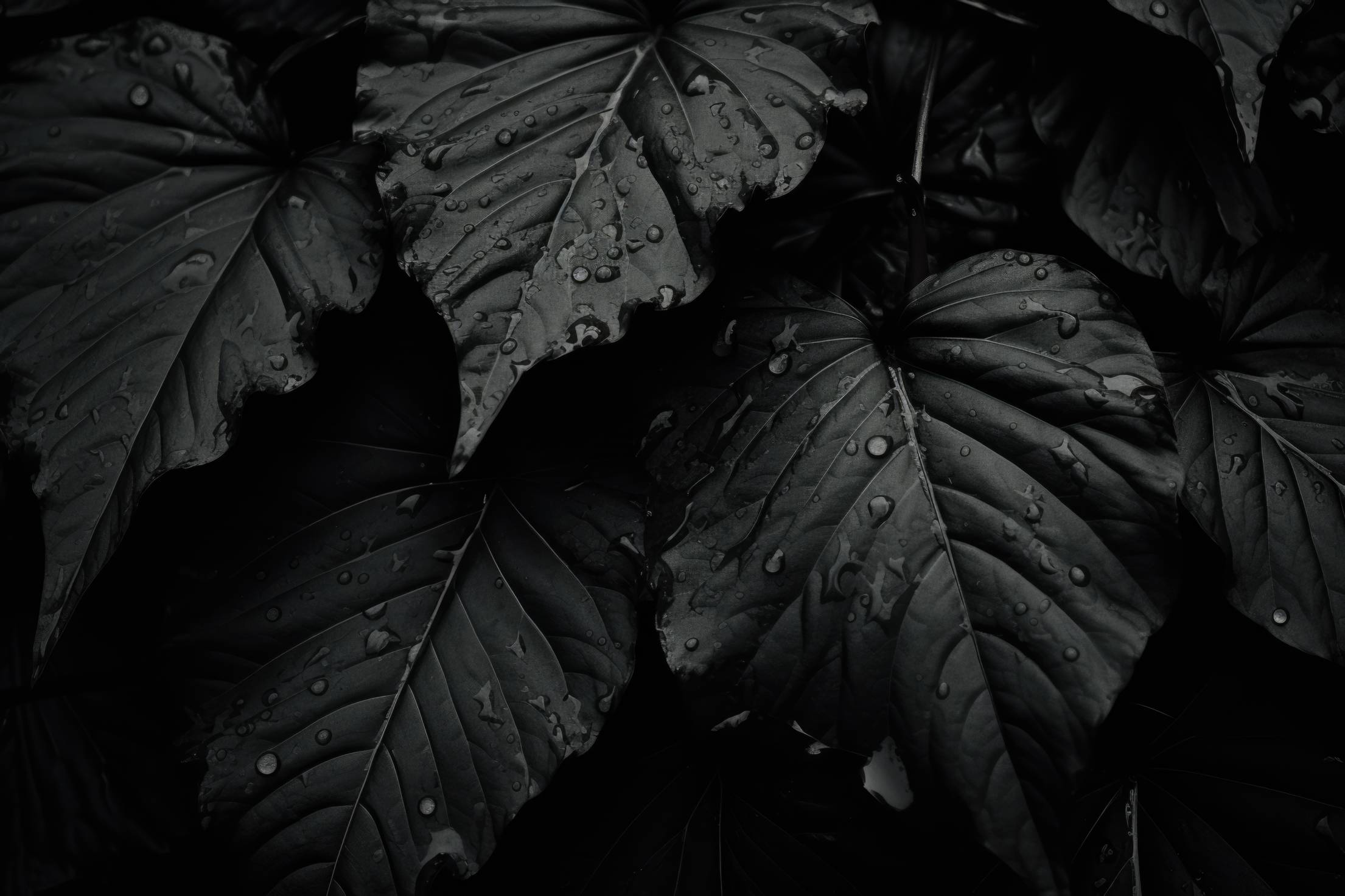 2210x1473 Black Leaves with Water Drops. Free