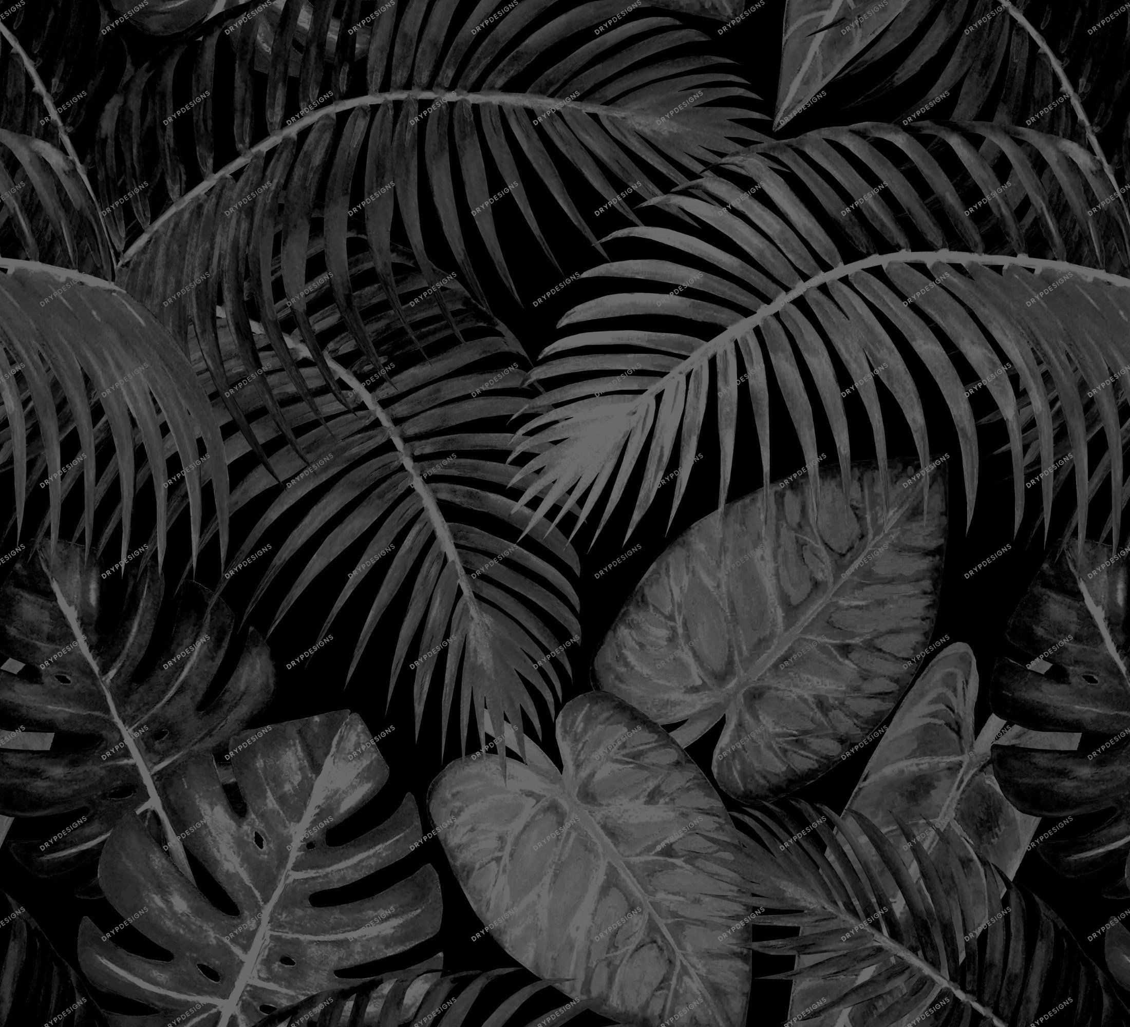2200x2000 Black Tropical Plants Seamless
