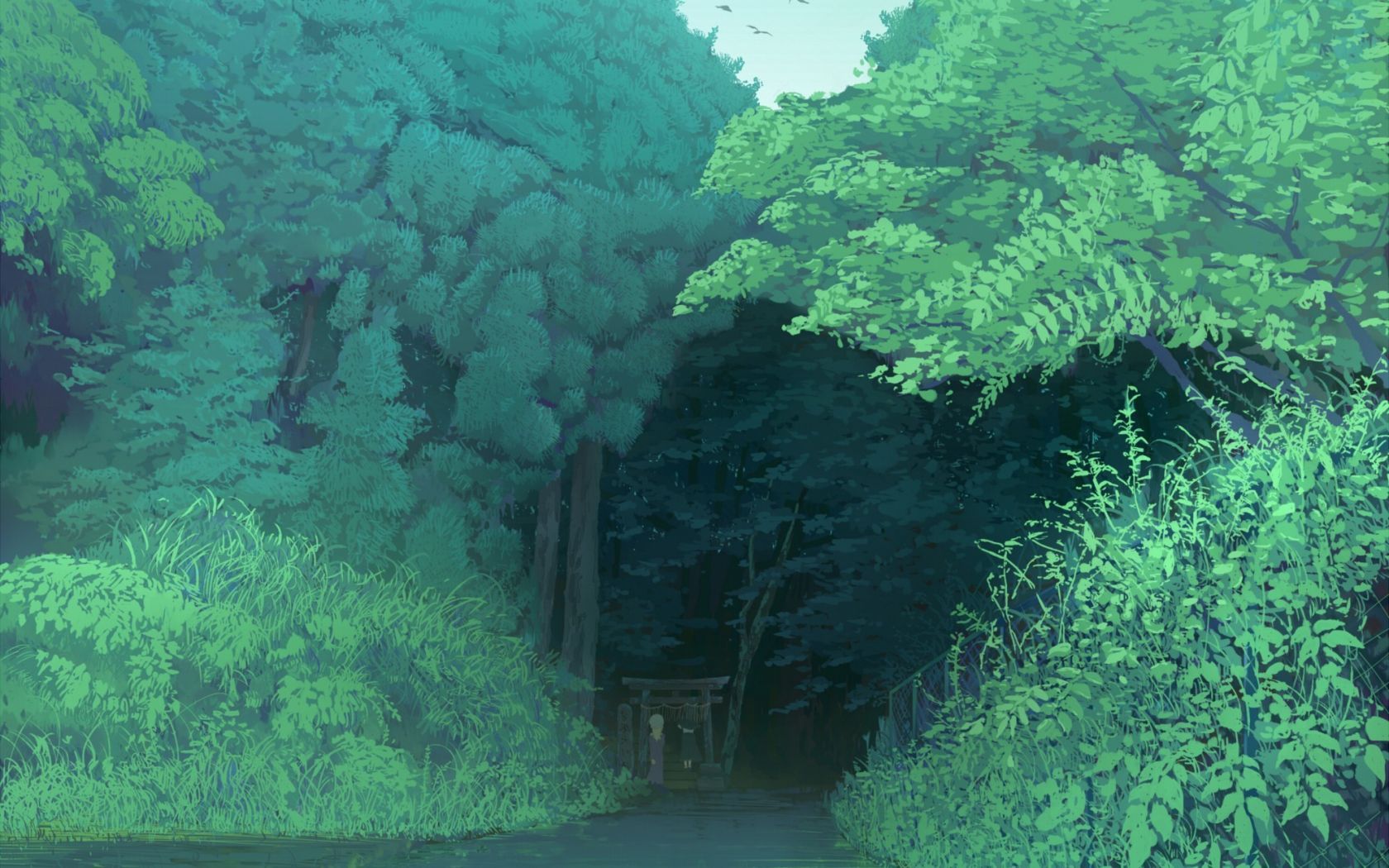 1680x1050 Aesthetic Green Anime Computer Wallpaper