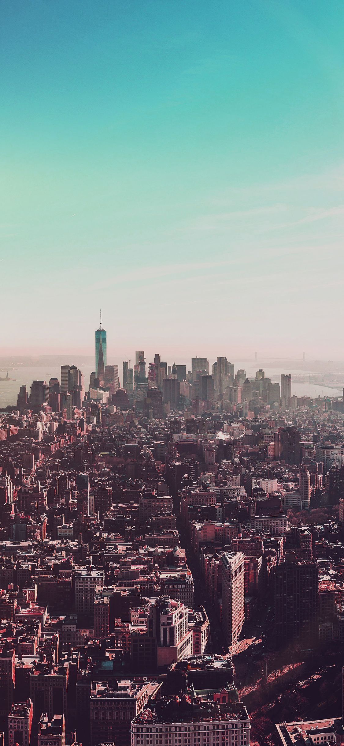 1125x2436 City View Newyork Fly Blue Wallpaper