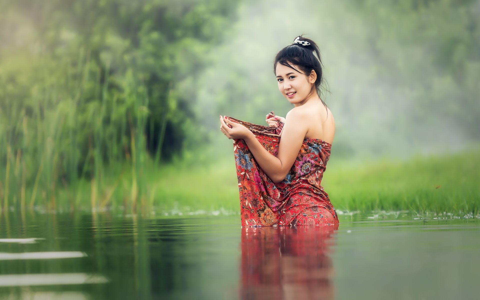 1920x1200 Asian Girl Wallpaper 4K, Teen, Lake
