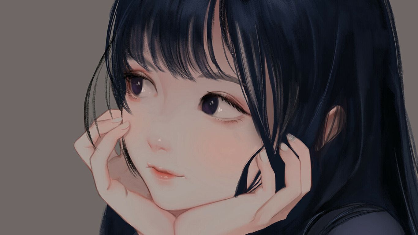 1366x768 Art Girl Face Smile Cute Anime