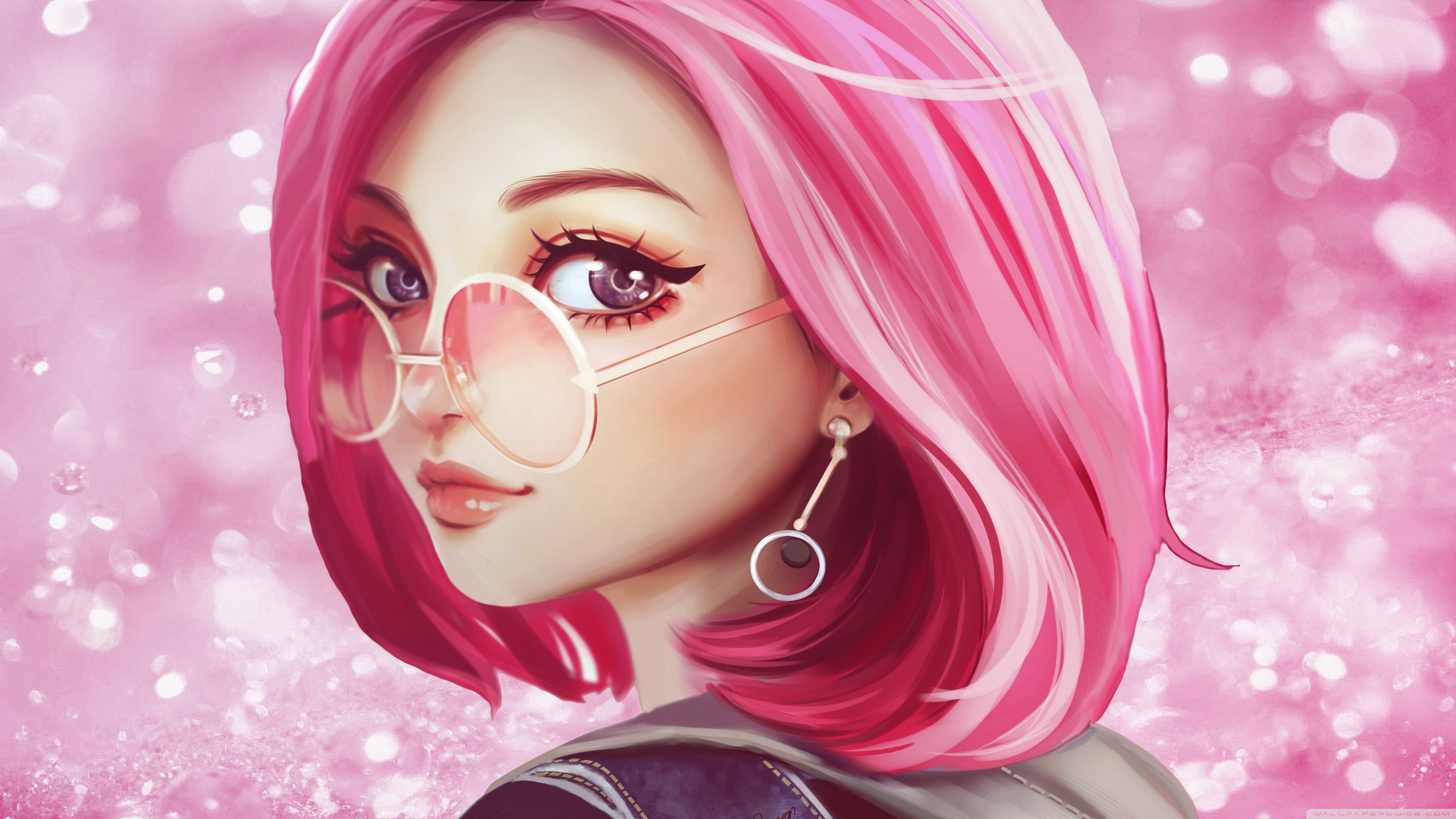 3840x2160 Cute Girl Pink Hair Sunglasses Digital