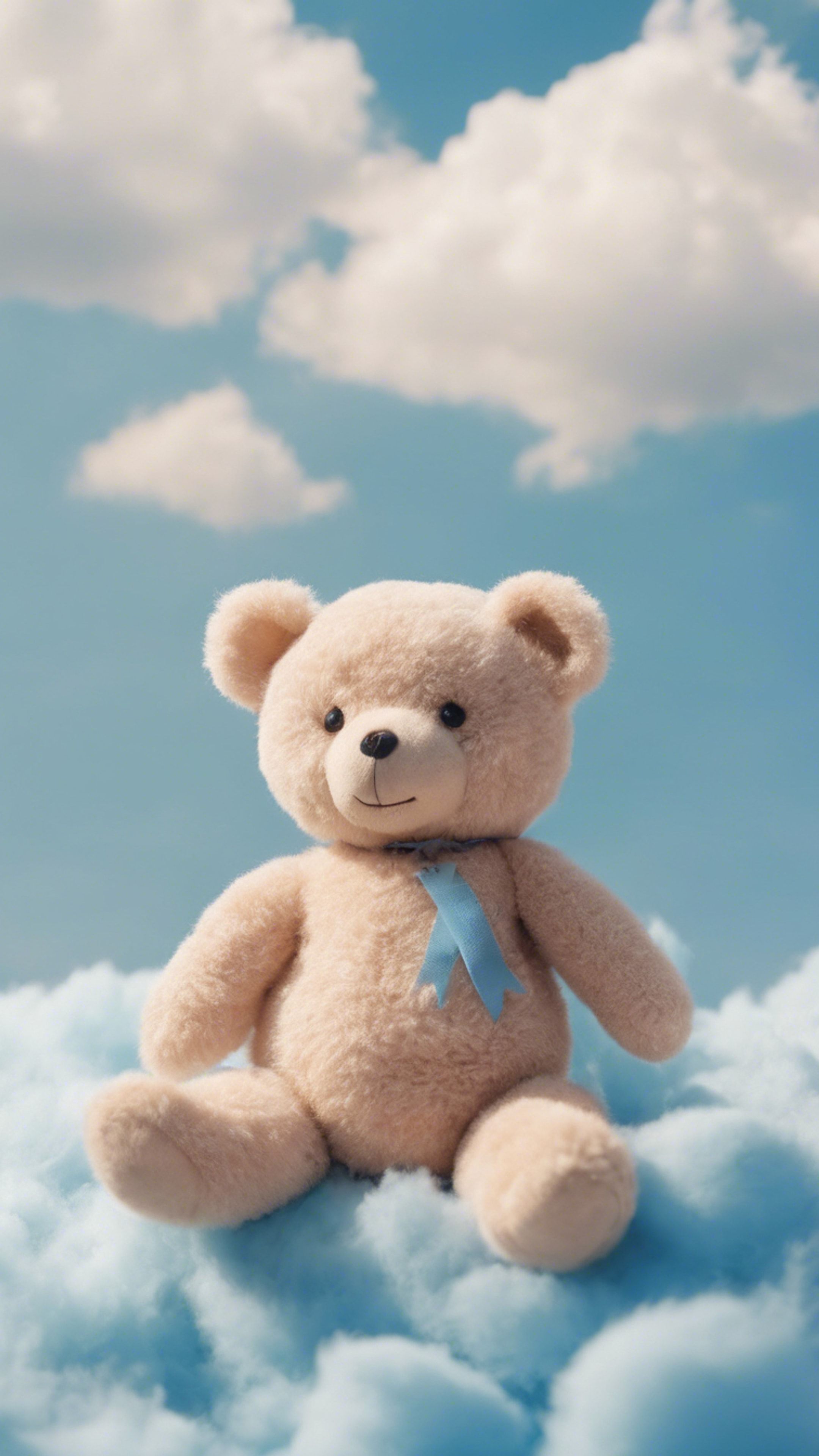 2160x3840 A kawaii beige teddy bear sitting on a