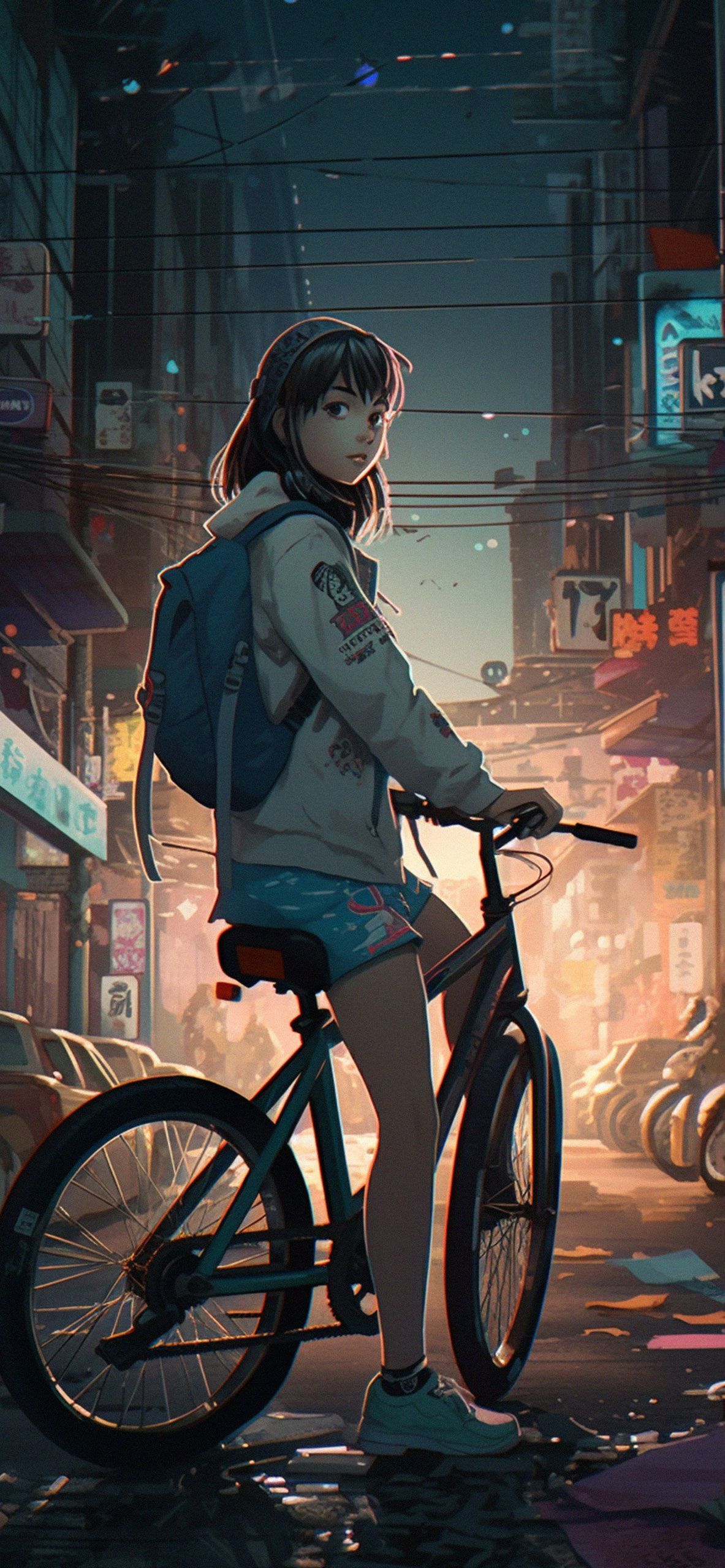 1183x2560 Cute Anime Girl on Bike Wallpaper