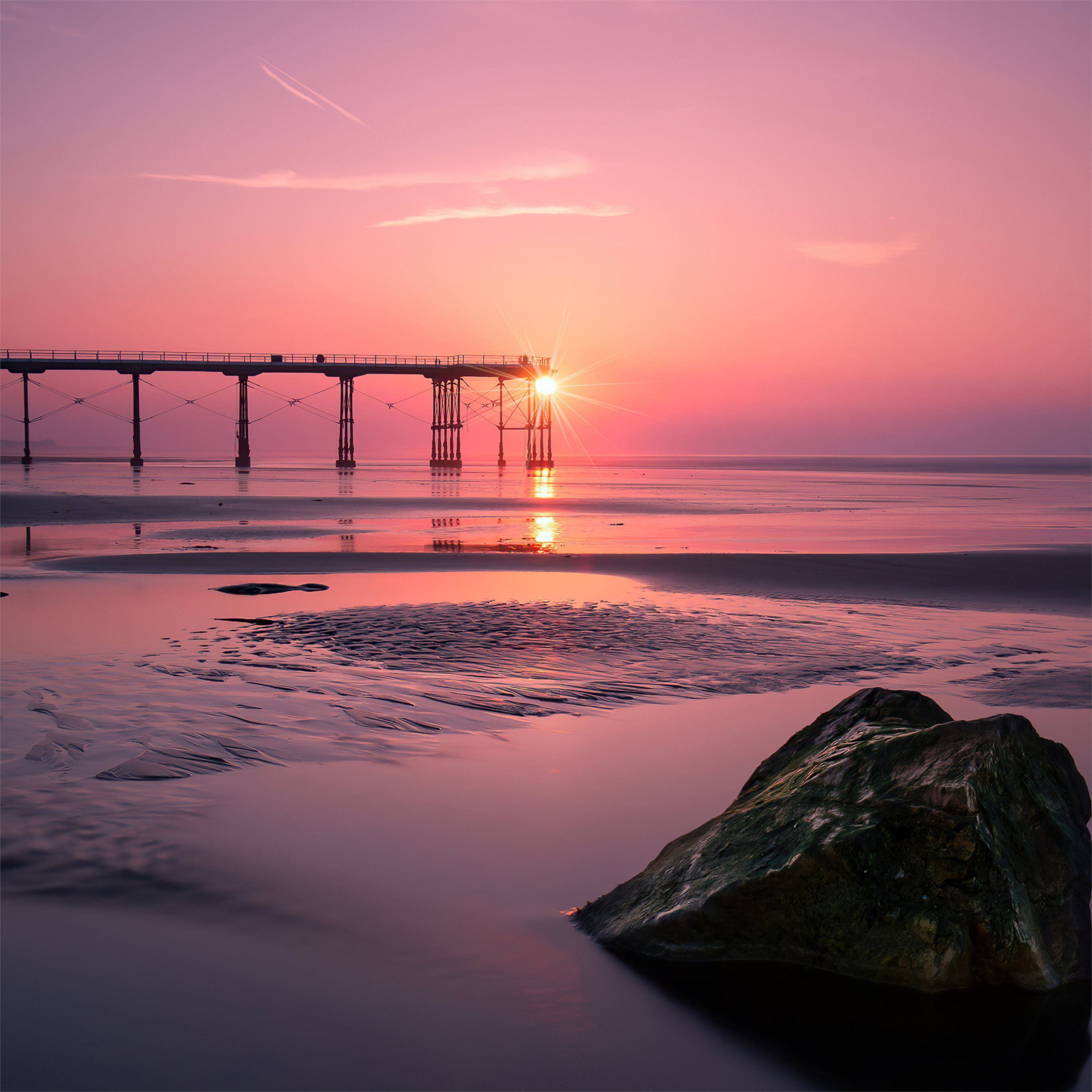 2732x2732 pier beach sunset 4k iPad Wallpaper
