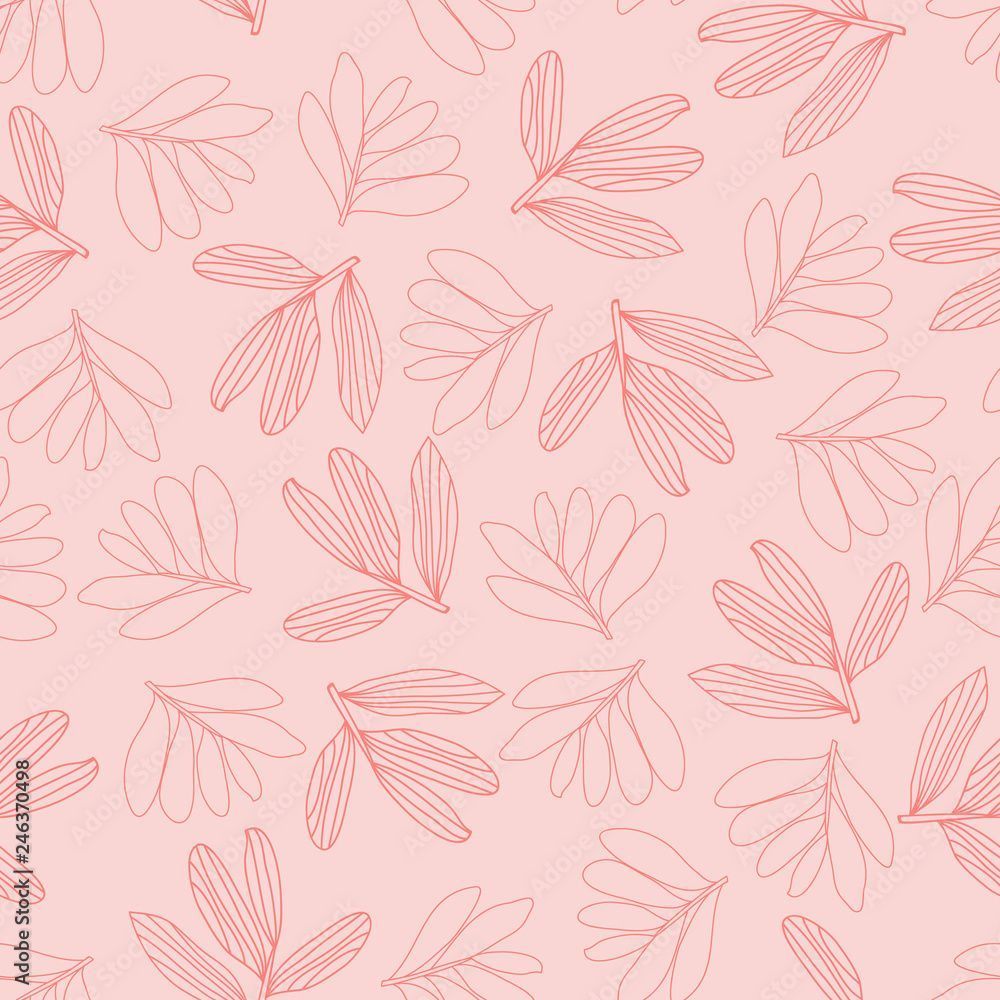 1000x1000 Vector line art leaves on pink