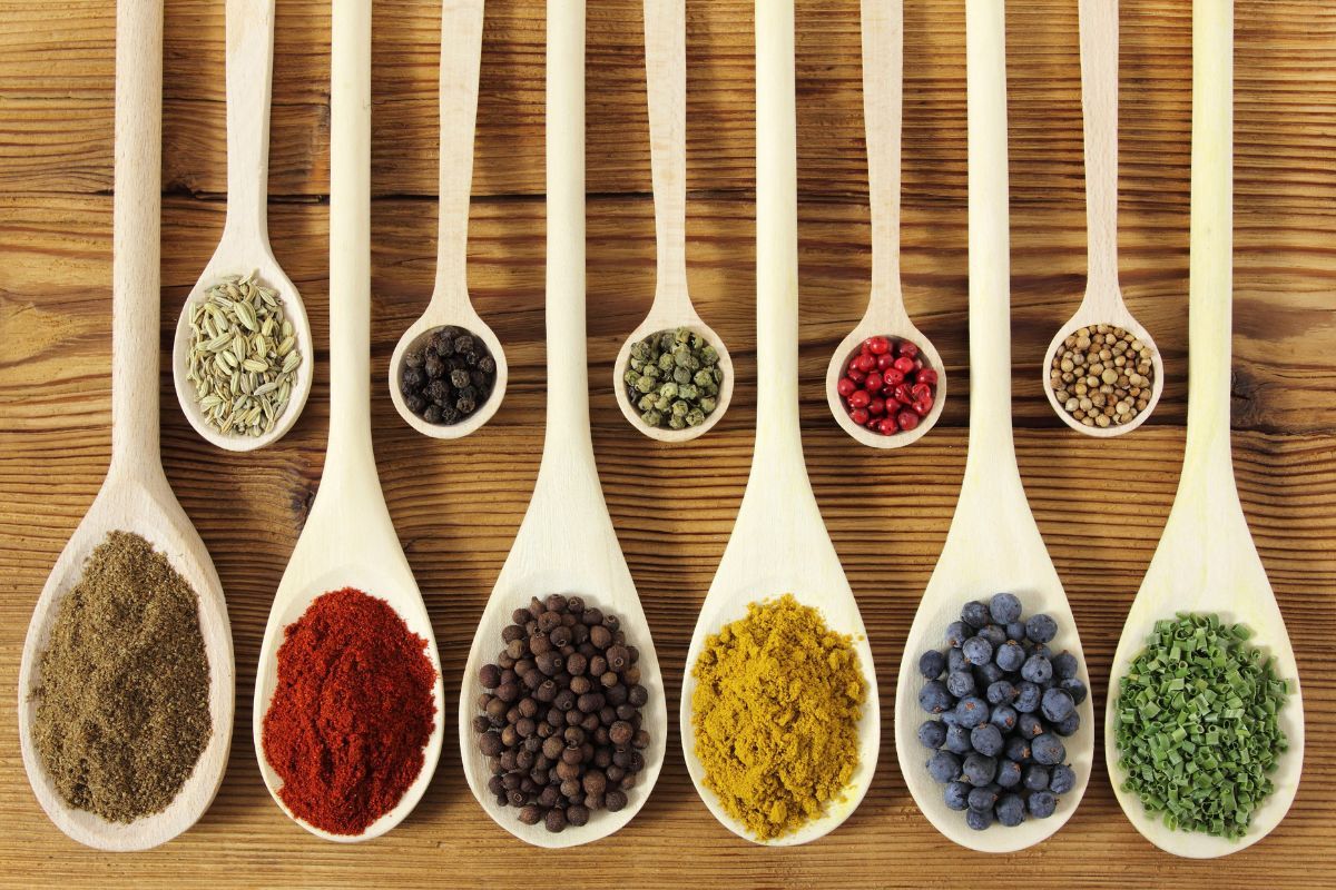 1200x800 Colorful Spices in Wooden Spoons