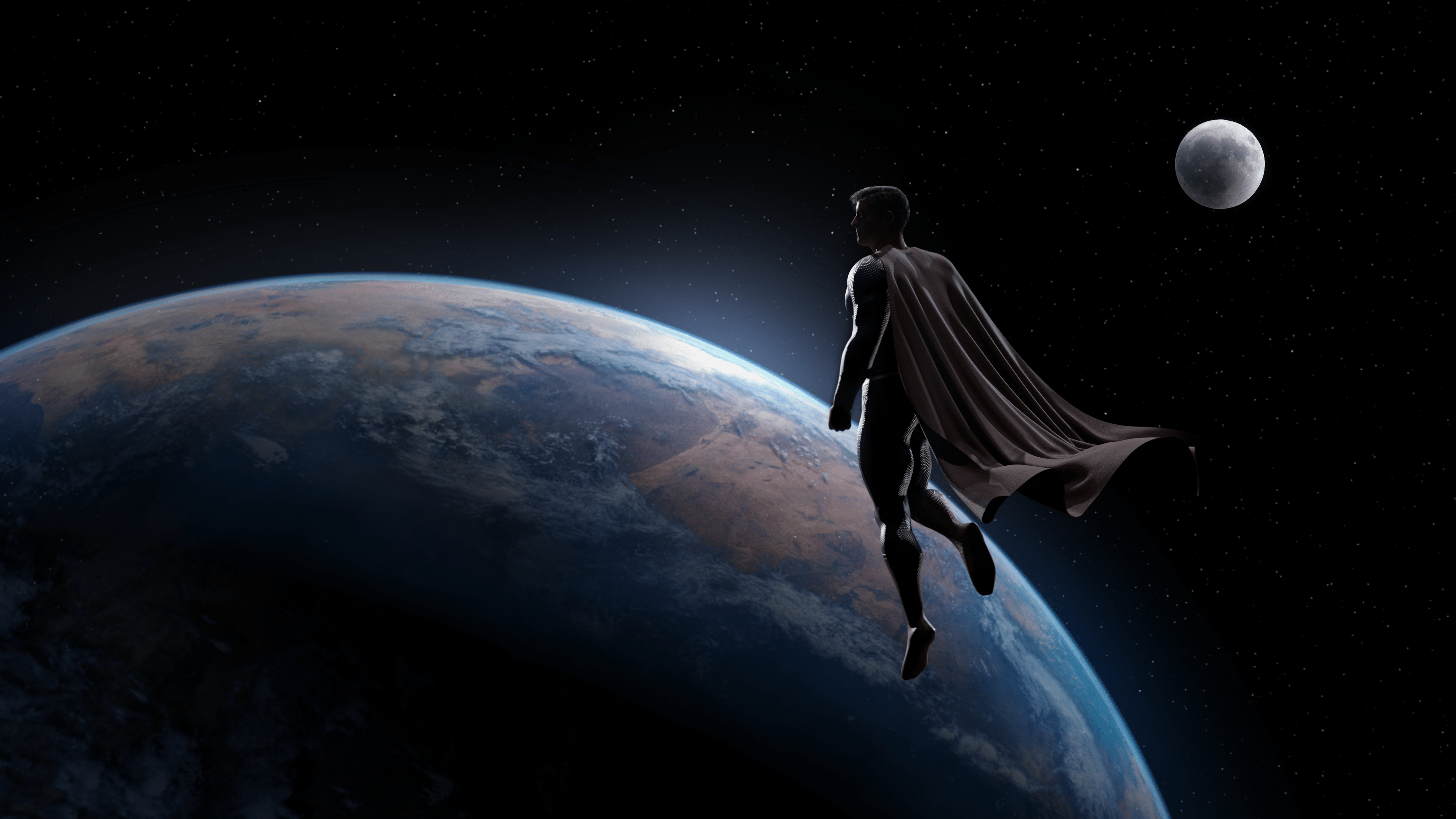 3840x2160 Superman in space 3D render inspired